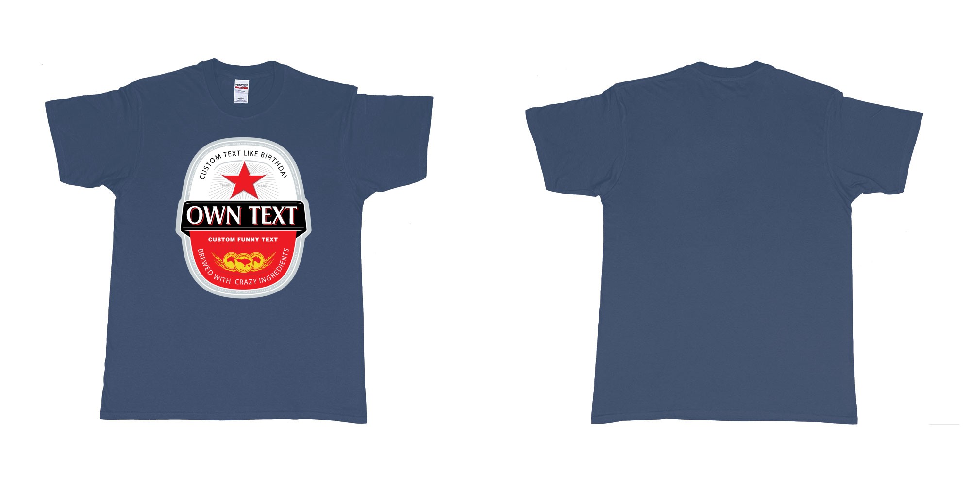 Custom tshirt design beer bintang large label in fabric color navy choice your own text made in Bali by The Pirate Way