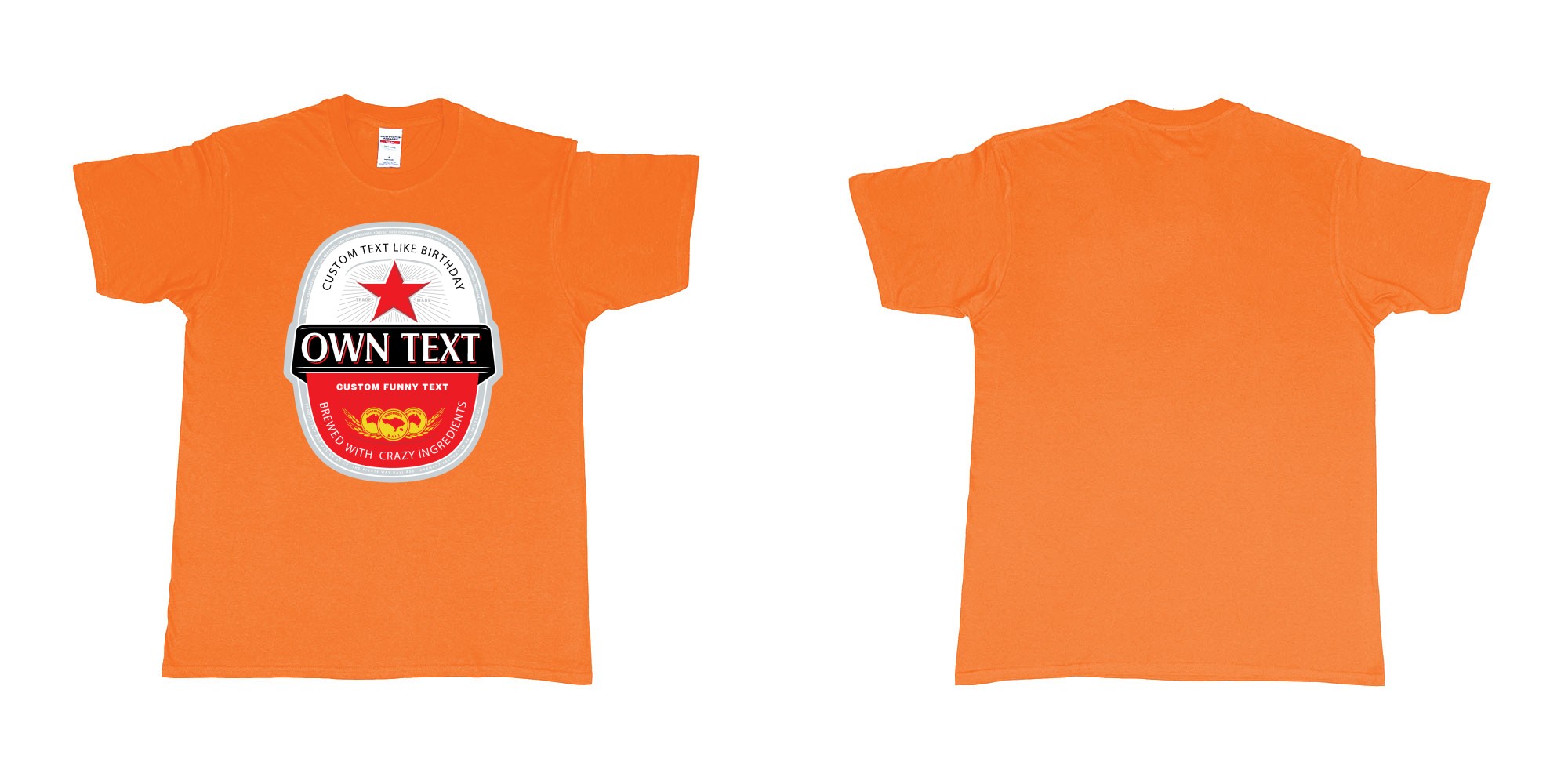 Custom tshirt design beer bintang large label in fabric color orange choice your own text made in Bali by The Pirate Way