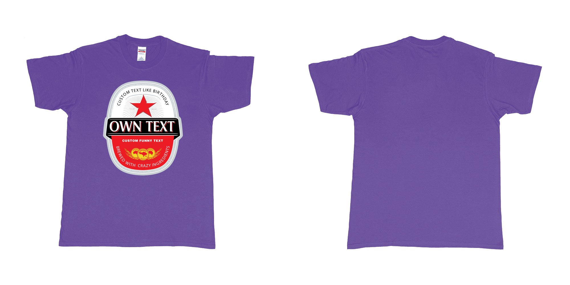 Custom tshirt design beer bintang large label in fabric color purple choice your own text made in Bali by The Pirate Way