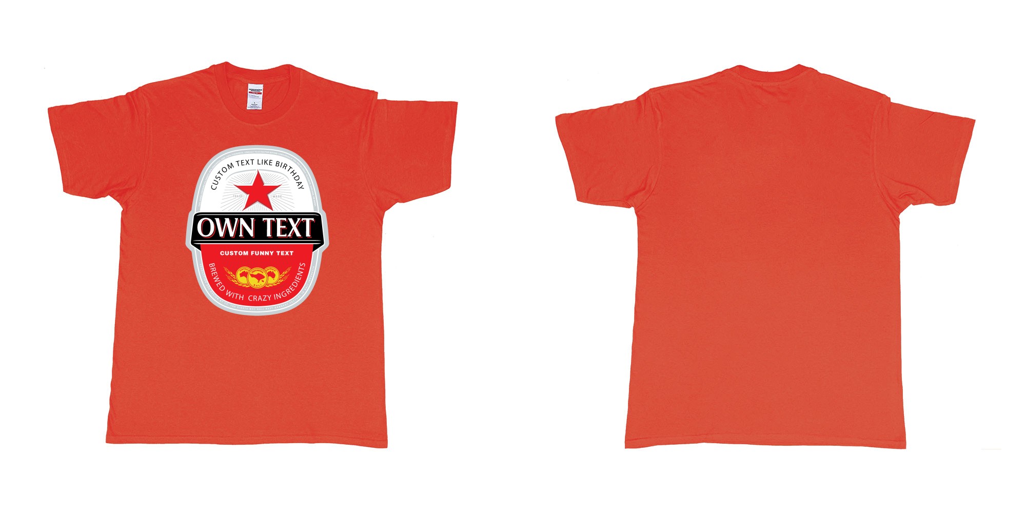 Custom tshirt design beer bintang large label in fabric color red choice your own text made in Bali by The Pirate Way