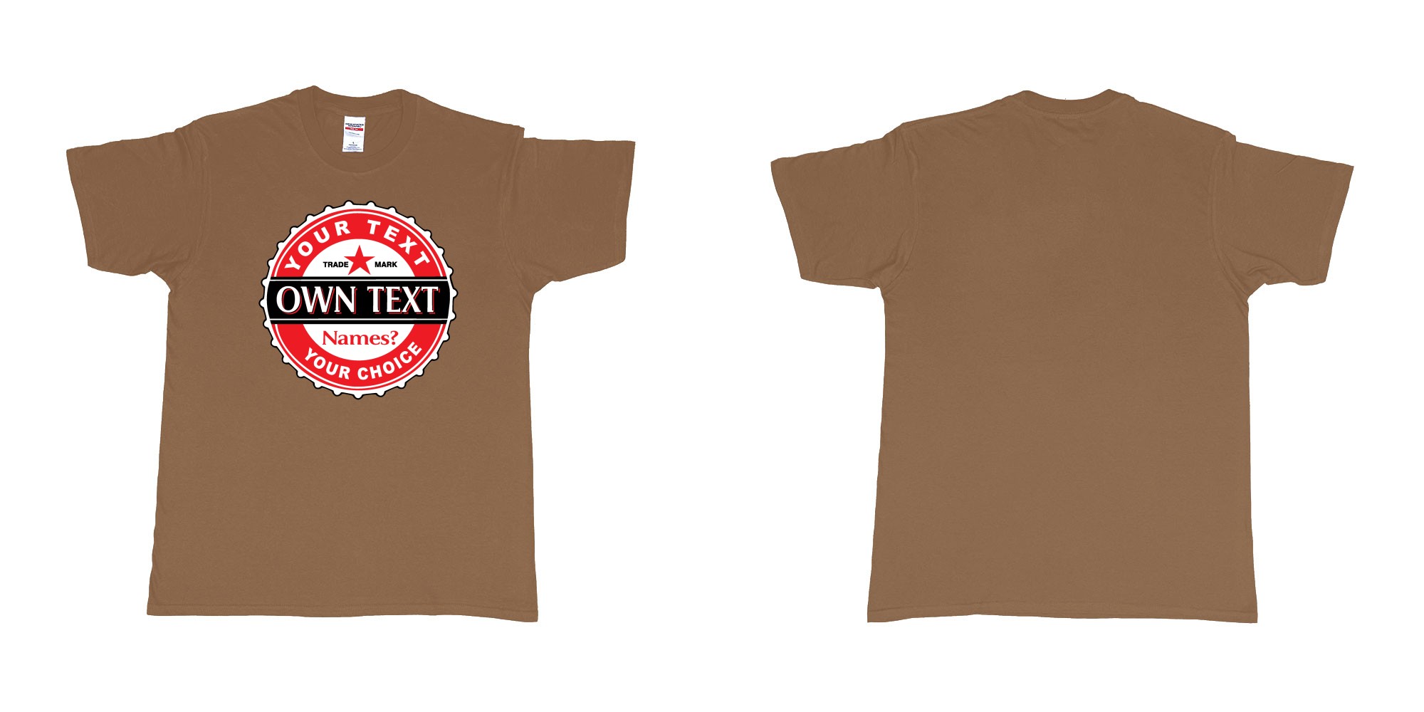 Custom tshirt design bintang classic strait in fabric color chestnut choice your own text made in Bali by The Pirate Way