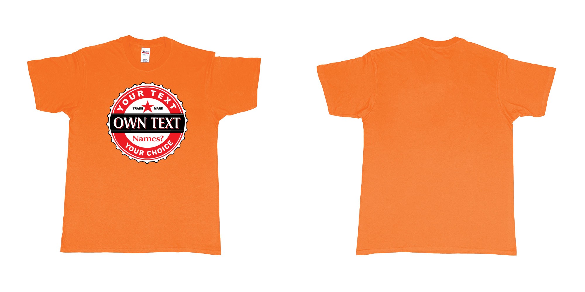 Custom tshirt design bintang classic strait in fabric color orange choice your own text made in Bali by The Pirate Way