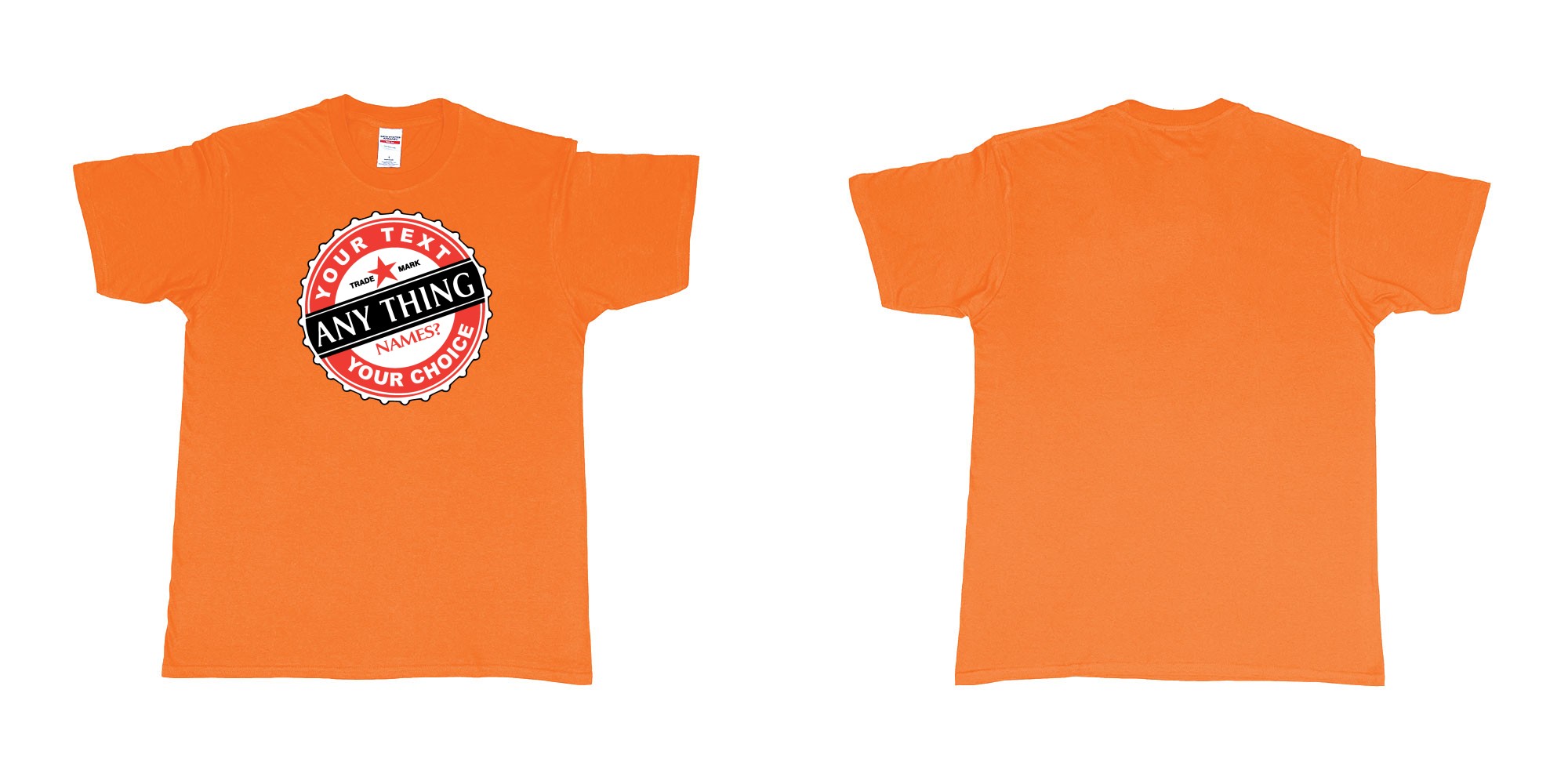 Custom tshirt design bintang in fabric color orange choice your own text made in Bali by The Pirate Way