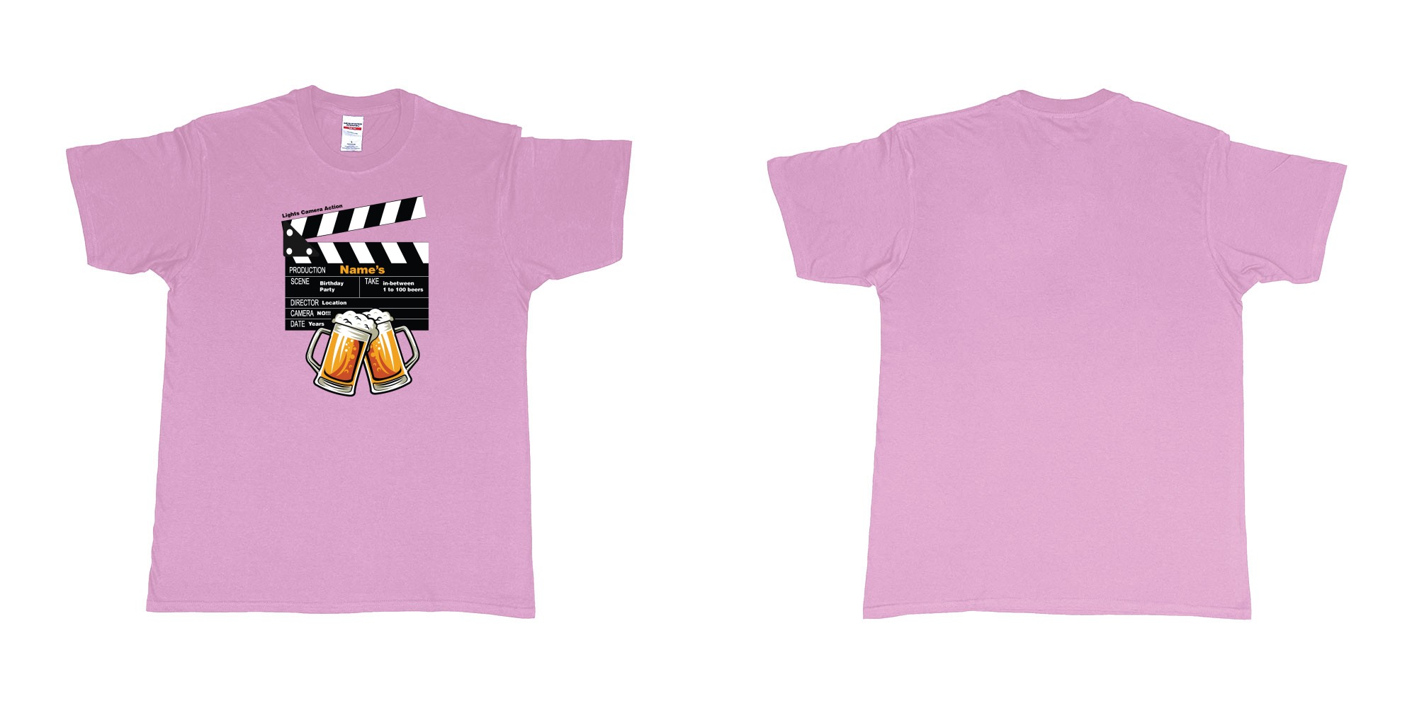 Custom tshirt design birthday beers movie clapperboard in fabric color light-pink choice your own text made in Bali by The Pirate Way