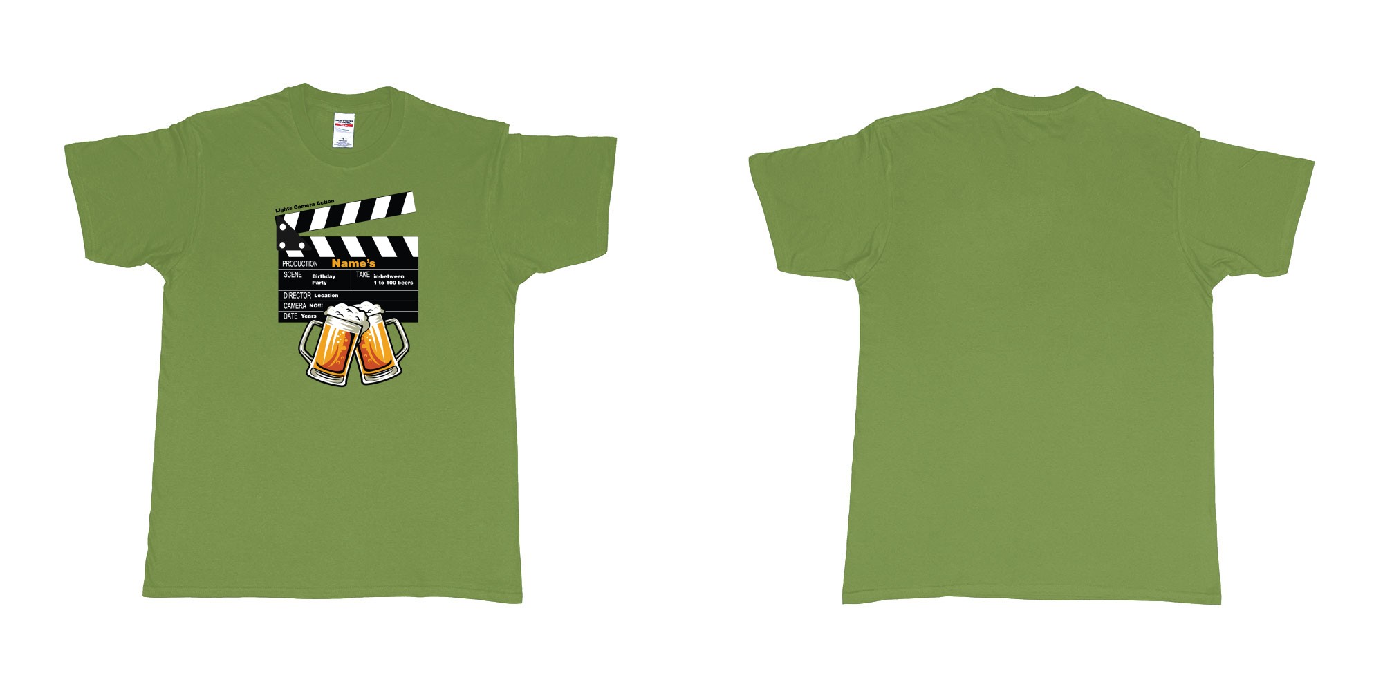 Custom tshirt design birthday beers movie clapperboard in fabric color military-green choice your own text made in Bali by The Pirate Way