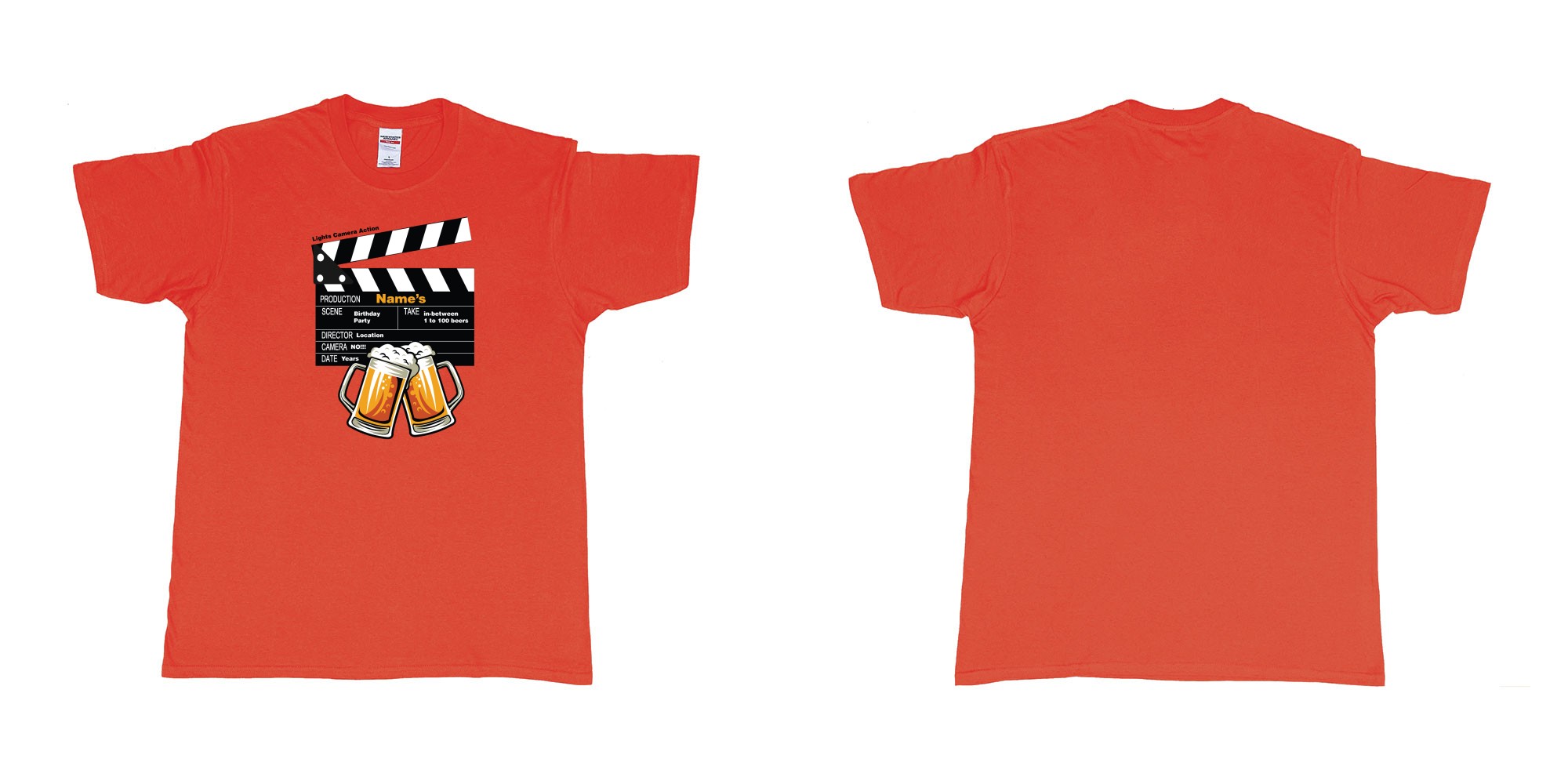 Custom tshirt design birthday beers movie clapperboard in fabric color red choice your own text made in Bali by The Pirate Way