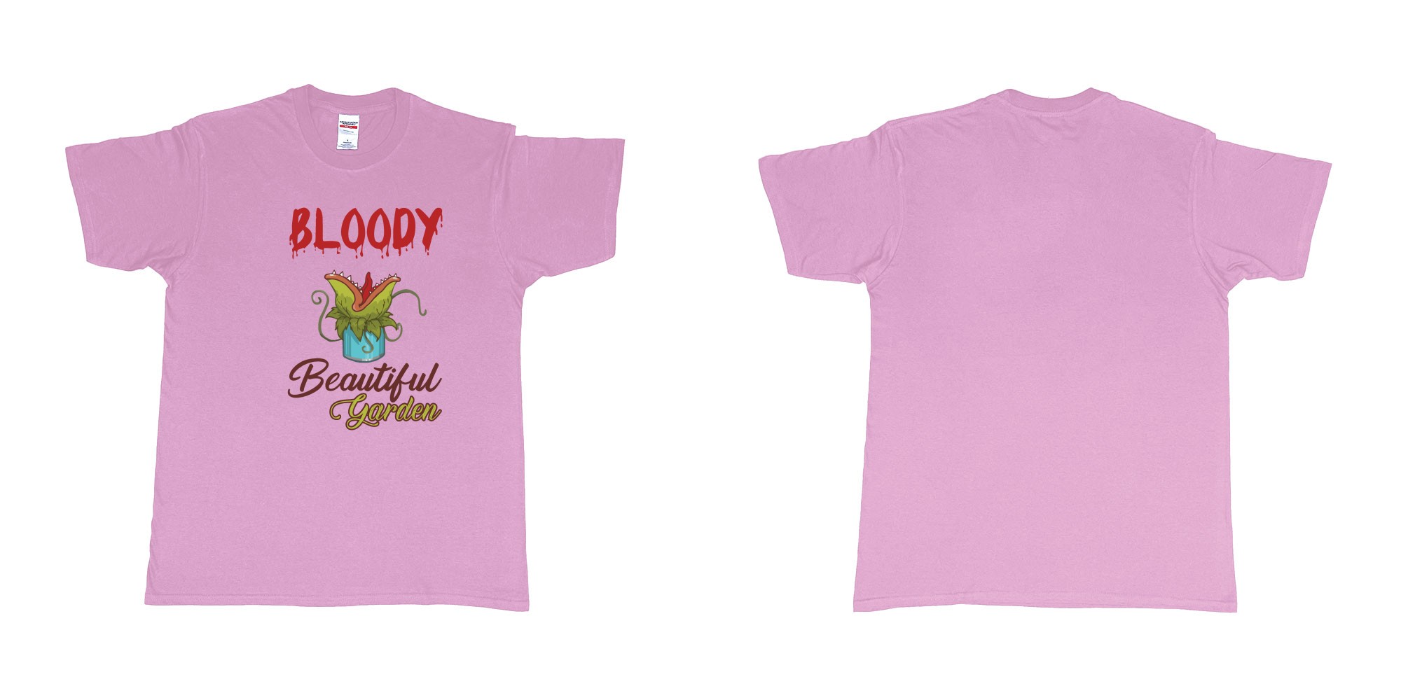 Custom tshirt design bloody beautiful garden little shop of horror in fabric color light-pink choice your own text made in Bali by The Pirate Way