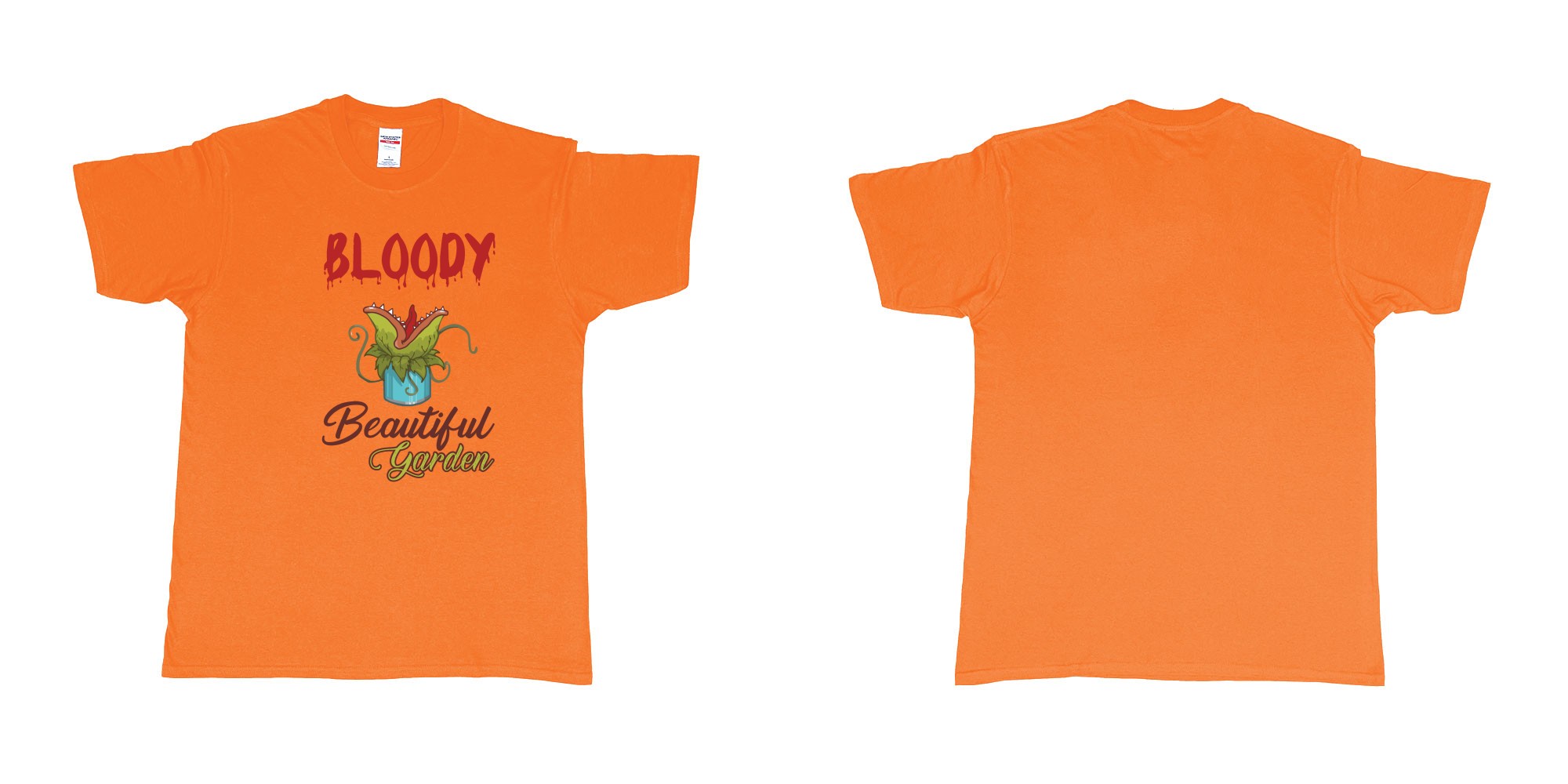 Custom tshirt design bloody beautiful garden little shop of horror in fabric color orange choice your own text made in Bali by The Pirate Way