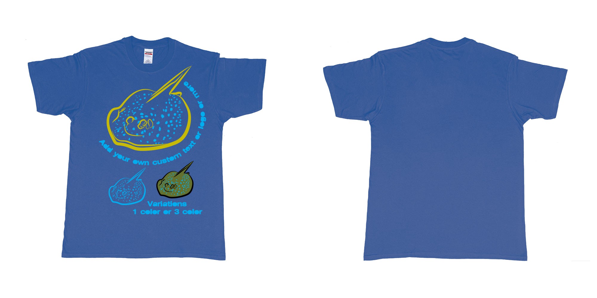 Custom tshirt design blue spotted stingray in fabric color royal-blue choice your own text made in Bali by The Pirate Way
