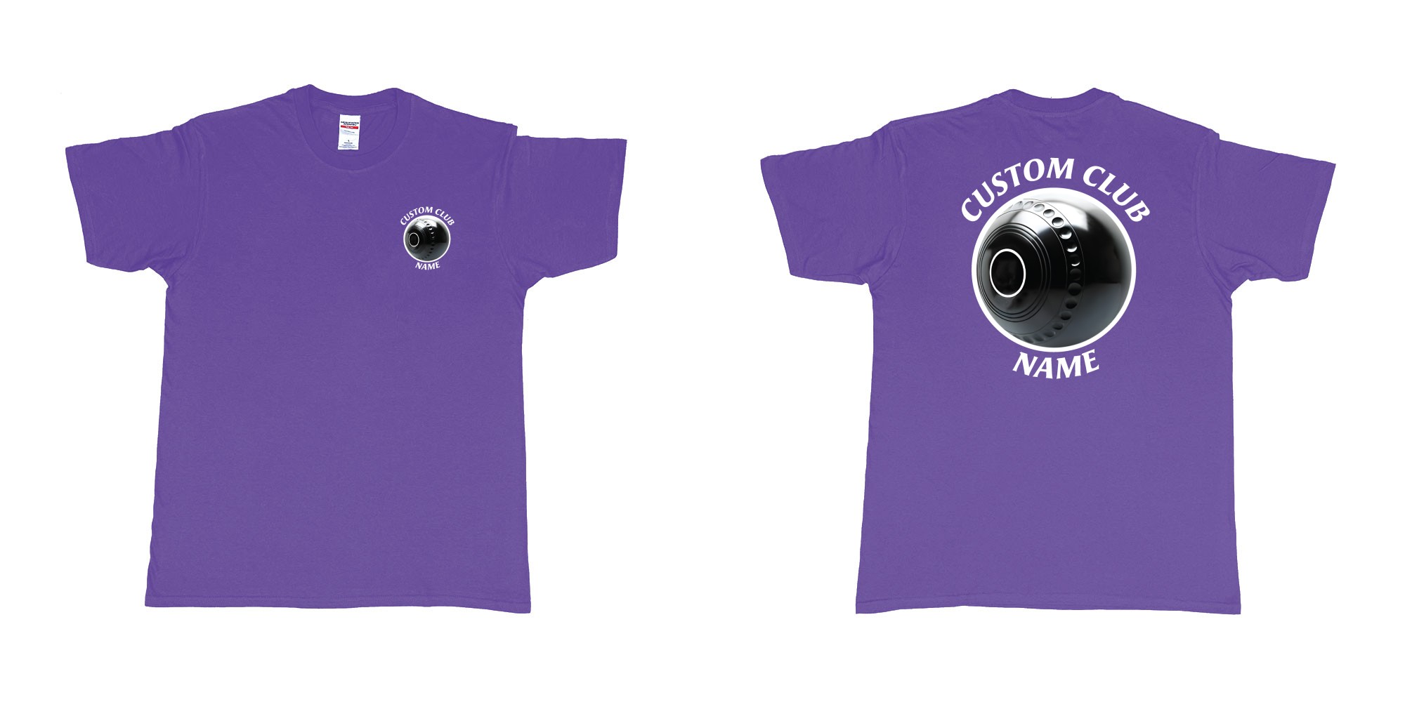 Custom tshirt design bowls lawn bowling custom club name in fabric color purple choice your own text made in Bali by The Pirate Way