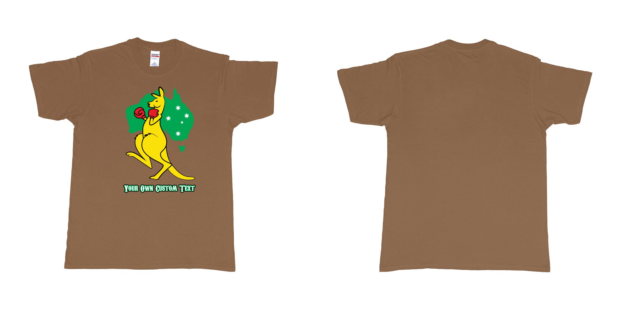 Custom tshirt design boxing kangaroo in fabric color chestnut choice your own text made in Bali by The Pirate Way