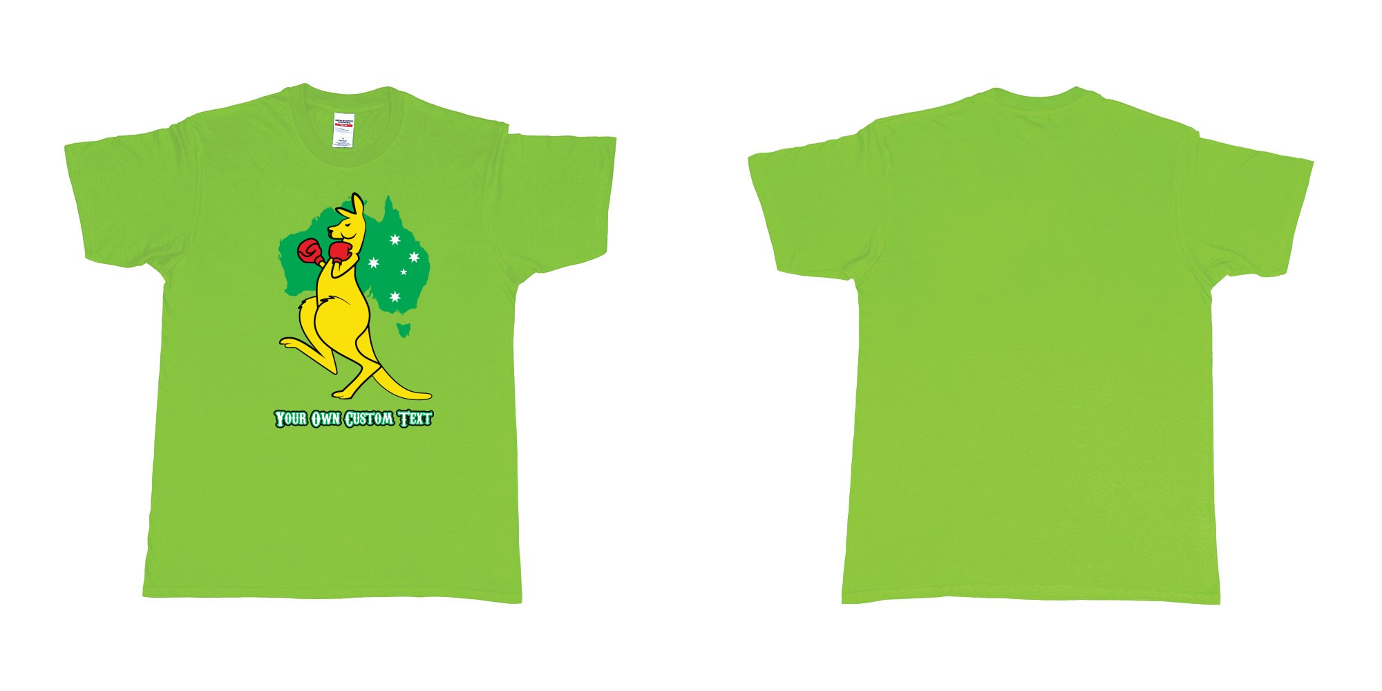 Custom tshirt design boxing kangaroo in fabric color lime choice your own text made in Bali by The Pirate Way