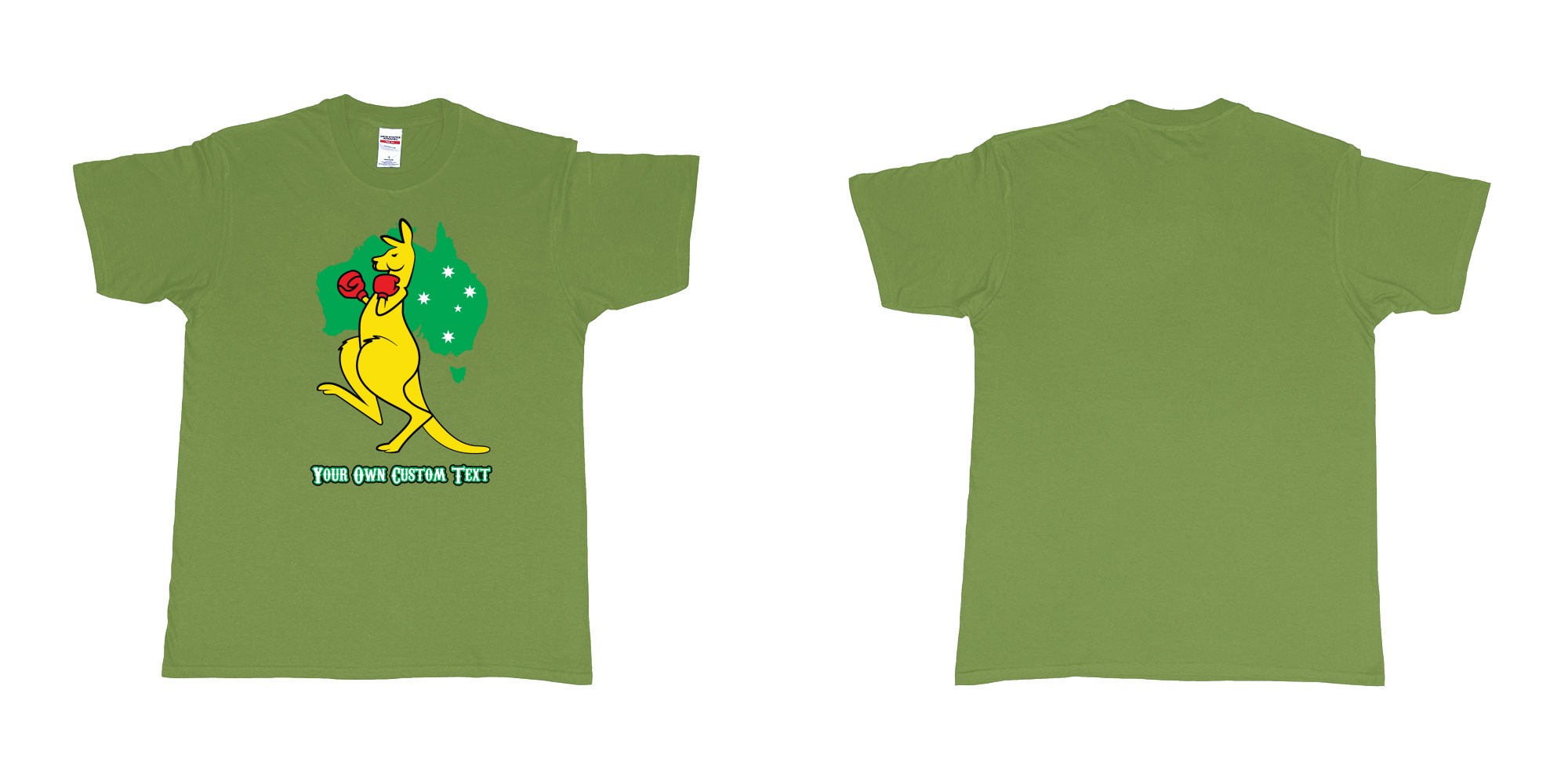 Custom tshirt design boxing kangaroo in fabric color military-green choice your own text made in Bali by The Pirate Way