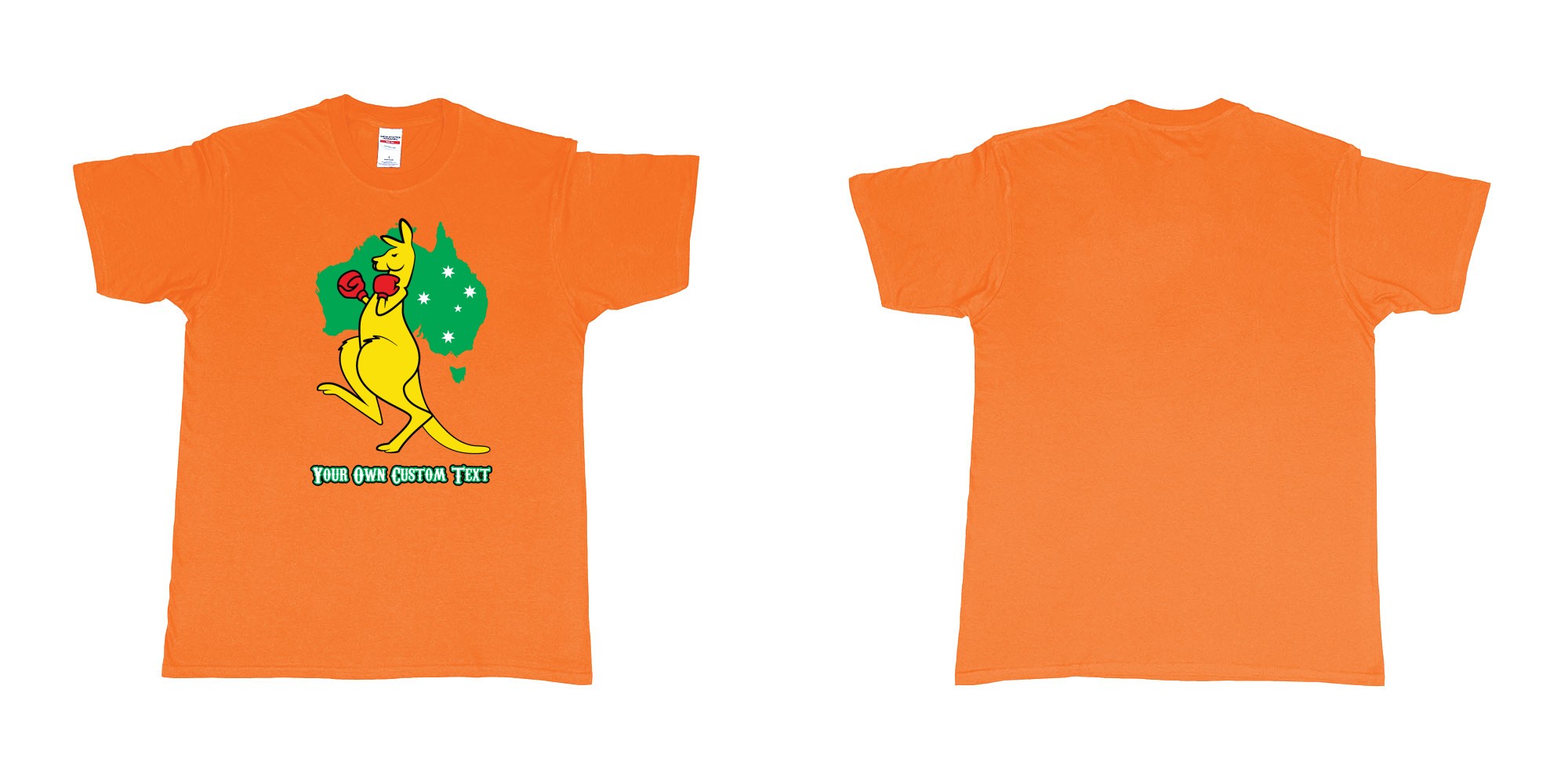 Custom tshirt design boxing kangaroo in fabric color orange choice your own text made in Bali by The Pirate Way