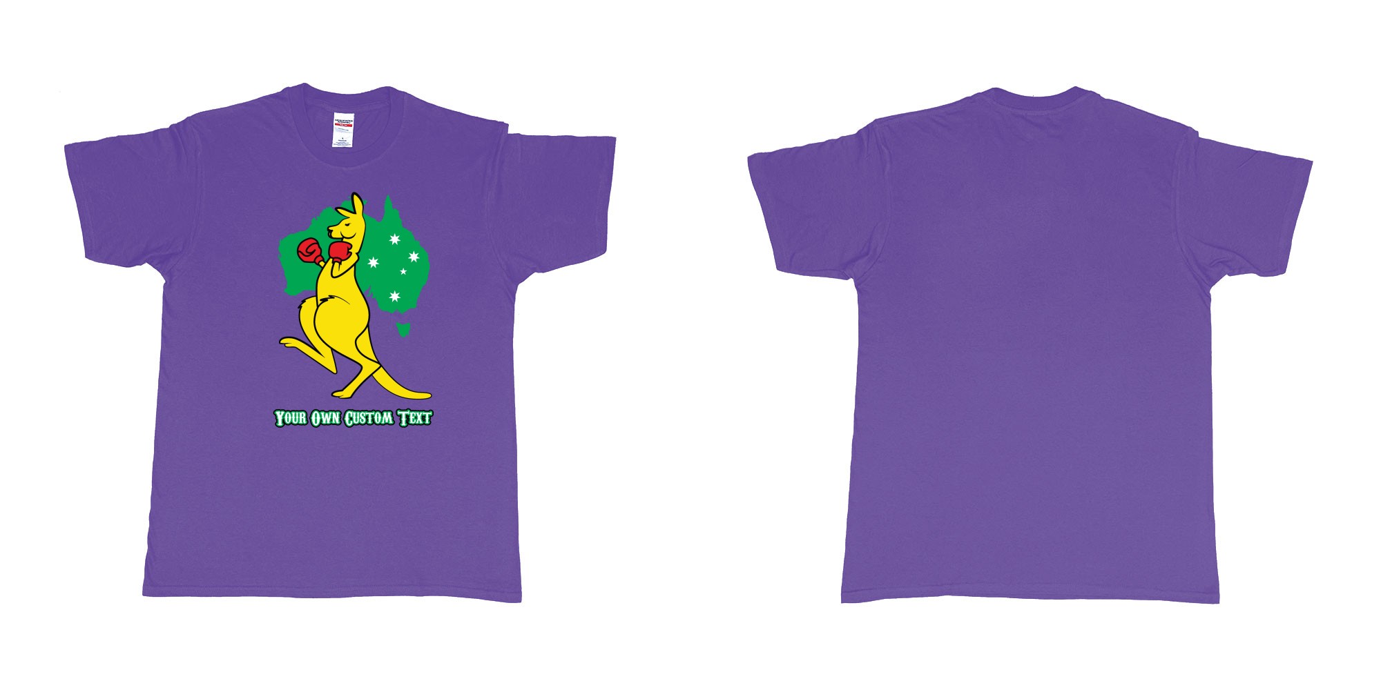 Custom tshirt design boxing kangaroo in fabric color purple choice your own text made in Bali by The Pirate Way