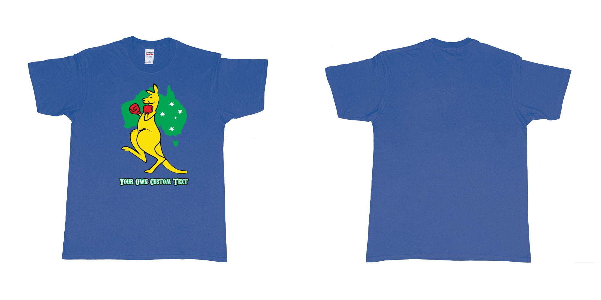 Custom tshirt design boxing kangaroo in fabric color royal-blue choice your own text made in Bali by The Pirate Way