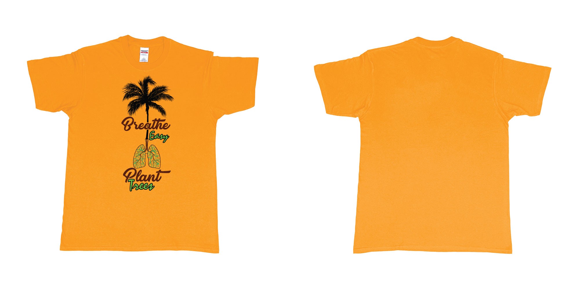 Custom tshirt design breathe easy and plant a tree for better air for everyone in fabric color gold choice your own text made in Bali by The Pirate Way