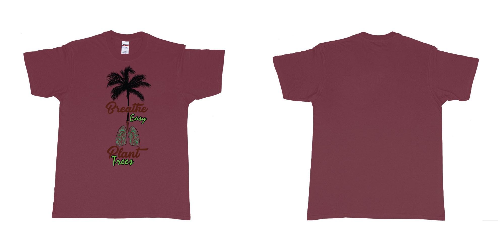 Custom tshirt design breathe easy and plant a tree for better air for everyone in fabric color marron choice your own text made in Bali by The Pirate Way