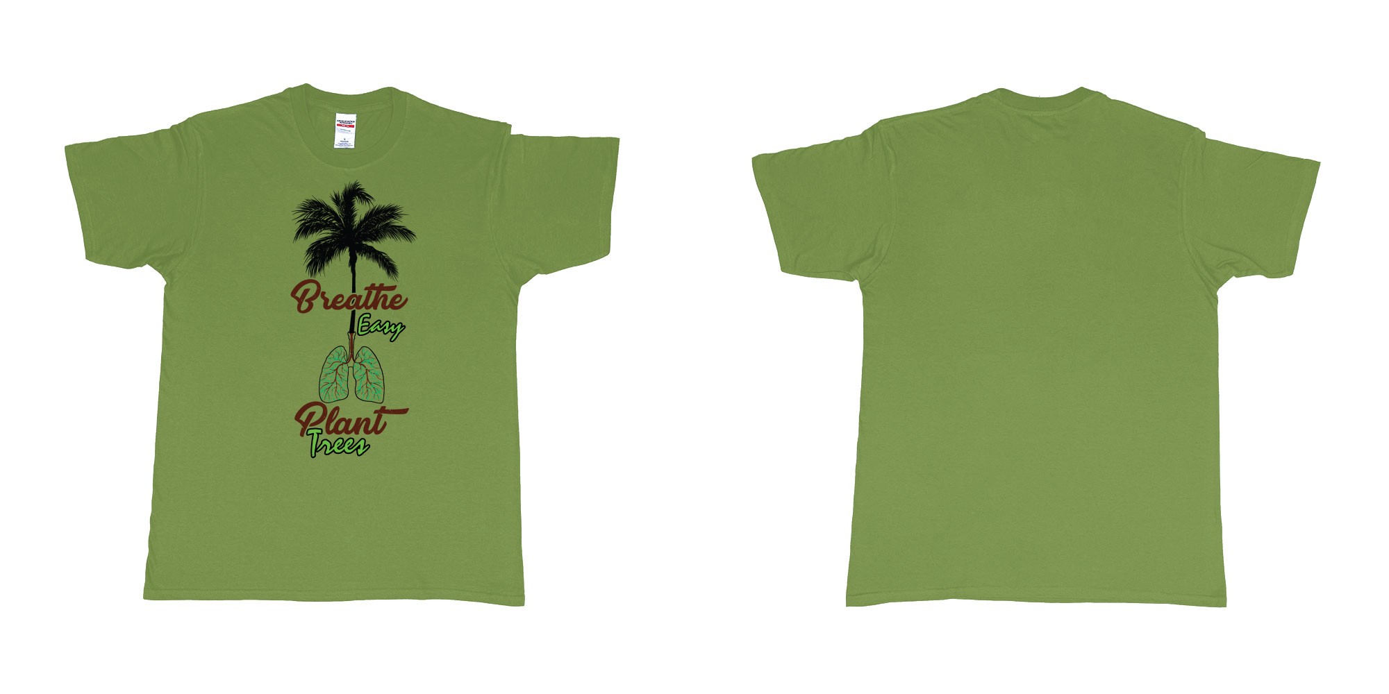 Custom tshirt design breathe easy and plant a tree for better air for everyone in fabric color military-green choice your own text made in Bali by The Pirate Way