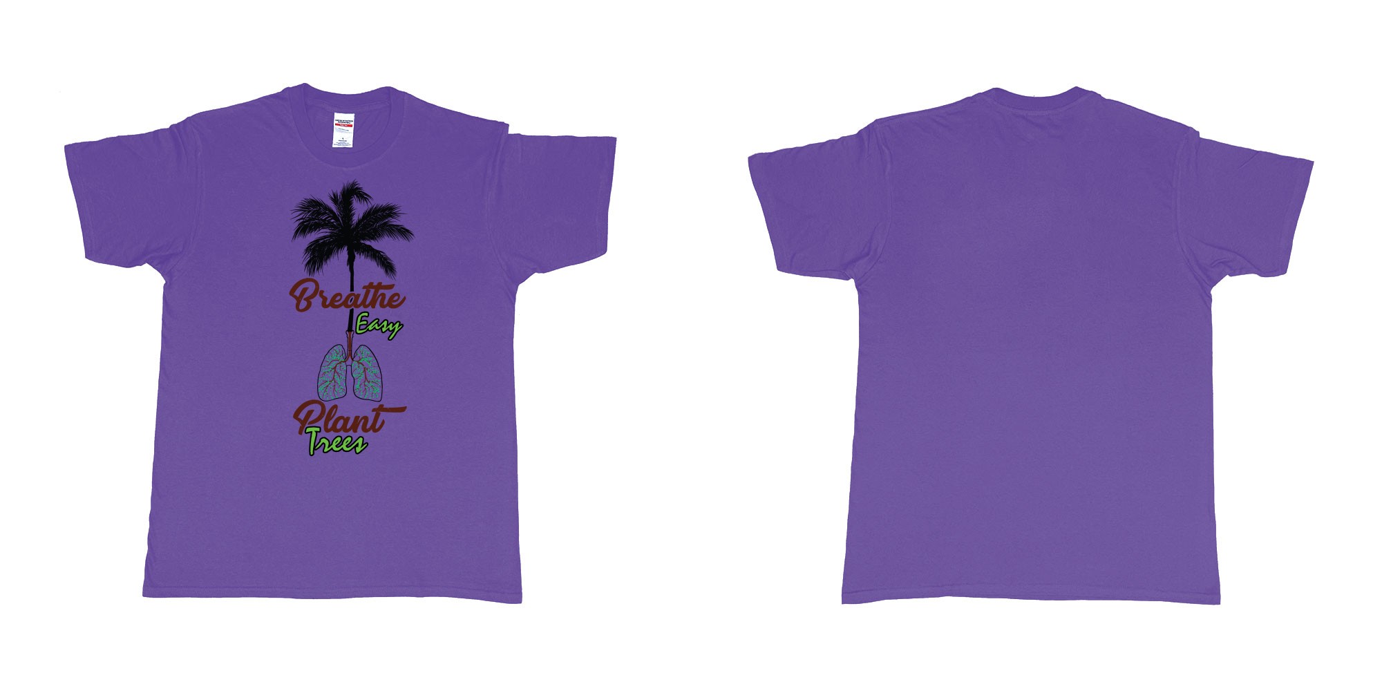 Custom tshirt design breathe easy and plant a tree for better air for everyone in fabric color purple choice your own text made in Bali by The Pirate Way
