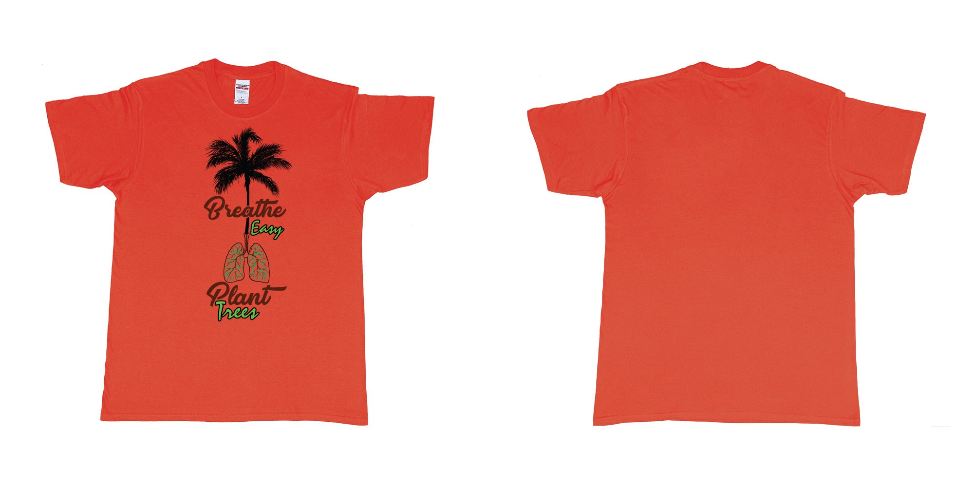 Custom tshirt design breathe easy and plant a tree for better air for everyone in fabric color red choice your own text made in Bali by The Pirate Way