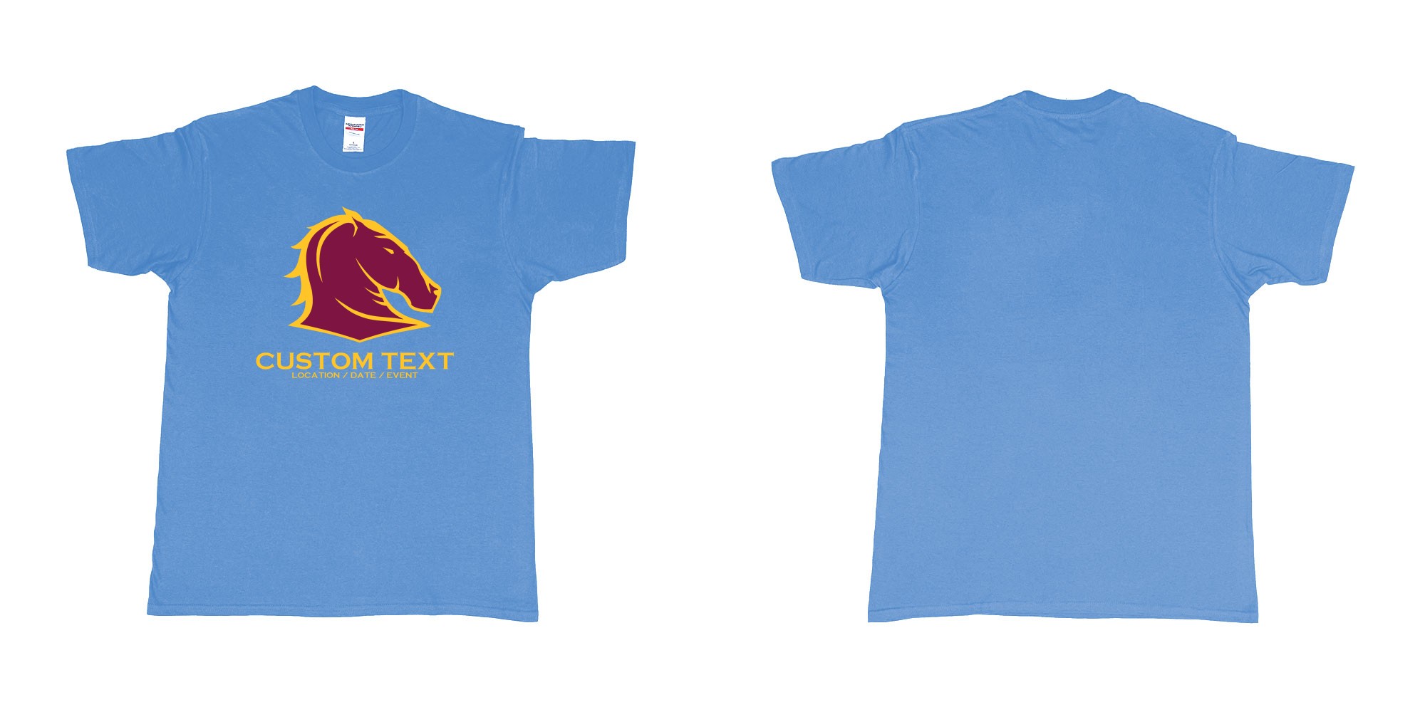 Custom tshirt design brisbane broncos australian professional rugby league football club queensland in fabric color carolina-blue choice your own text made in Bali by The Pirate Way