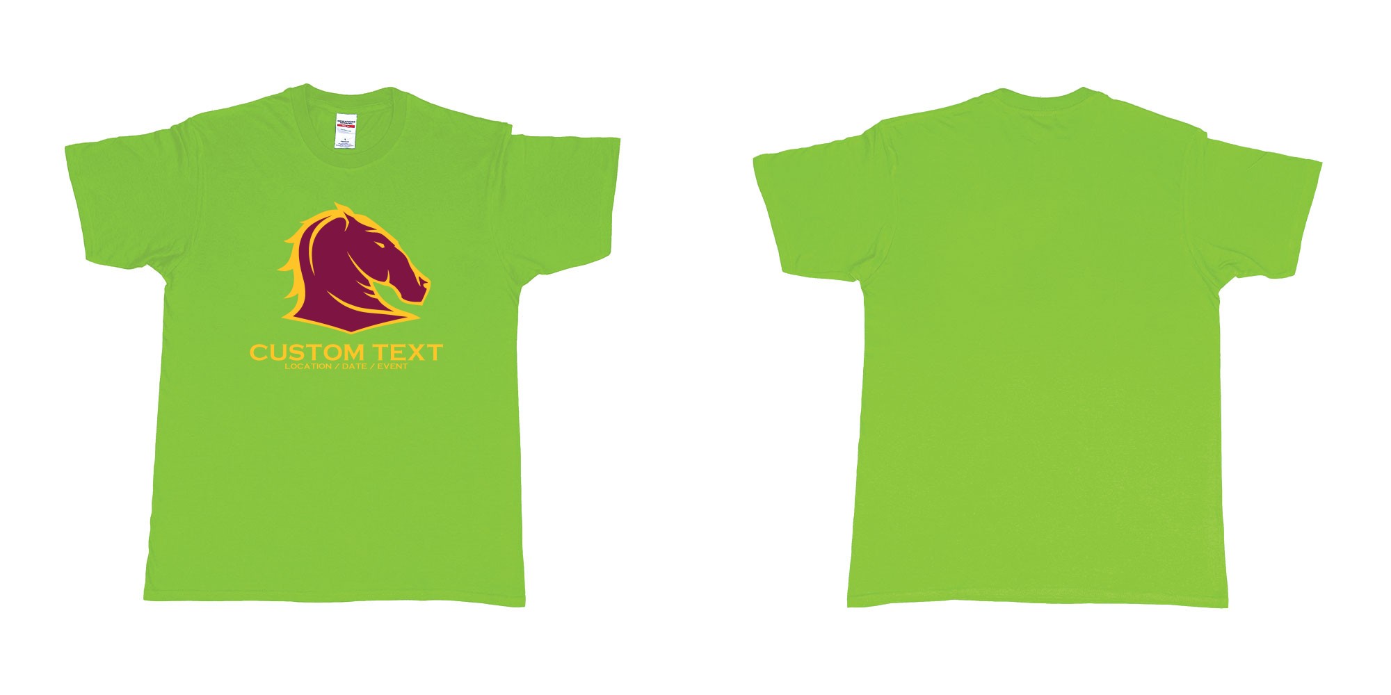 Custom tshirt design brisbane broncos australian professional rugby league football club queensland in fabric color lime choice your own text made in Bali by The Pirate Way