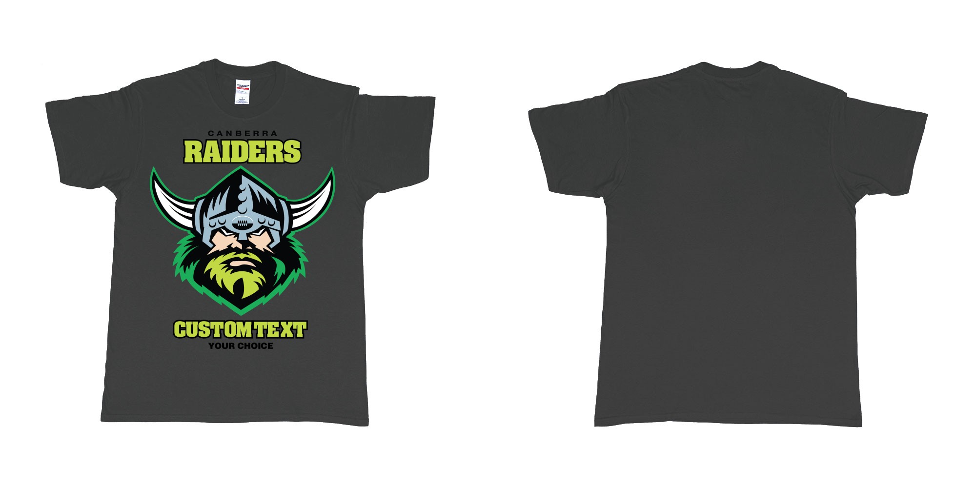 Custom tshirt design canberra raiders nrl logo own printed text near you in fabric color black choice your own text made in Bali by The Pirate Way