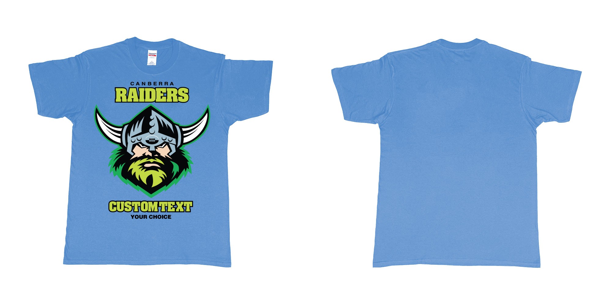Custom tshirt design canberra raiders nrl logo own printed text near you in fabric color carolina-blue choice your own text made in Bali by The Pirate Way
