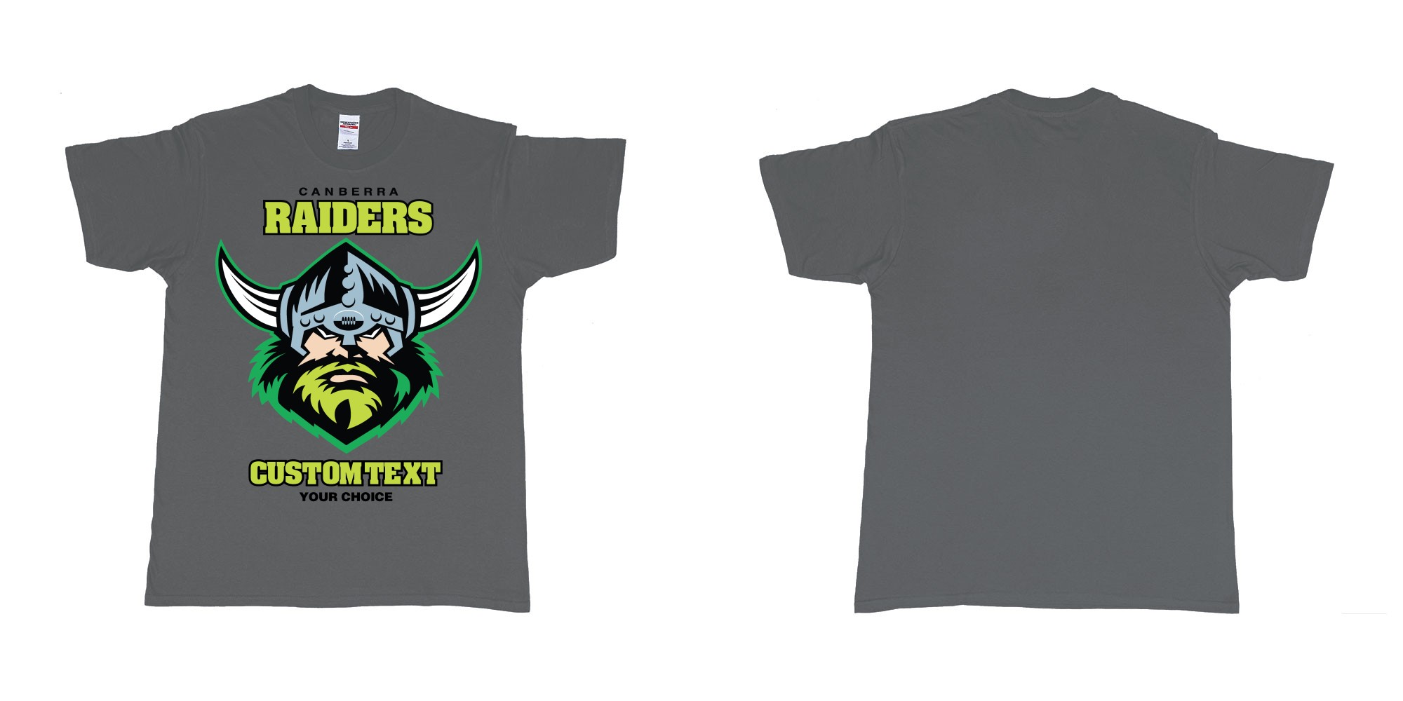 Custom tshirt design canberra raiders nrl logo own printed text near you in fabric color charcoal choice your own text made in Bali by The Pirate Way