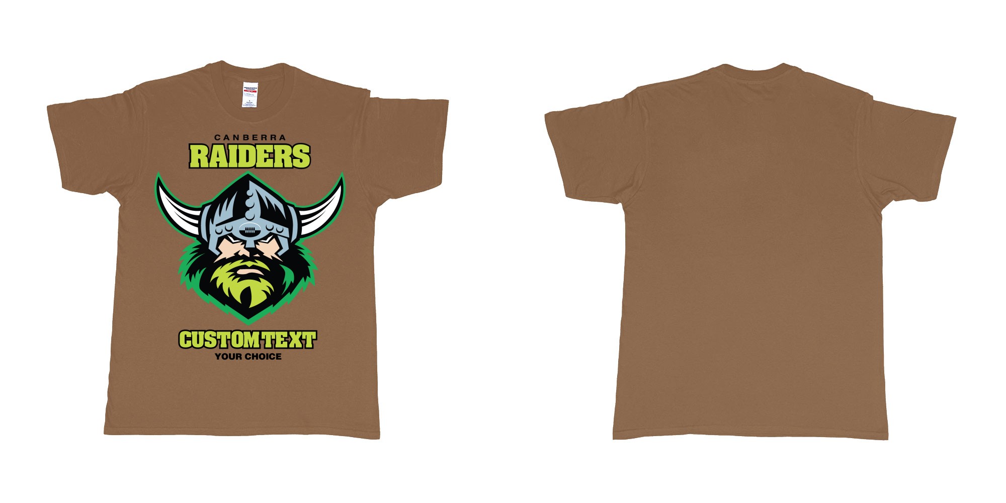 Custom tshirt design canberra raiders nrl logo own printed text near you in fabric color chestnut choice your own text made in Bali by The Pirate Way