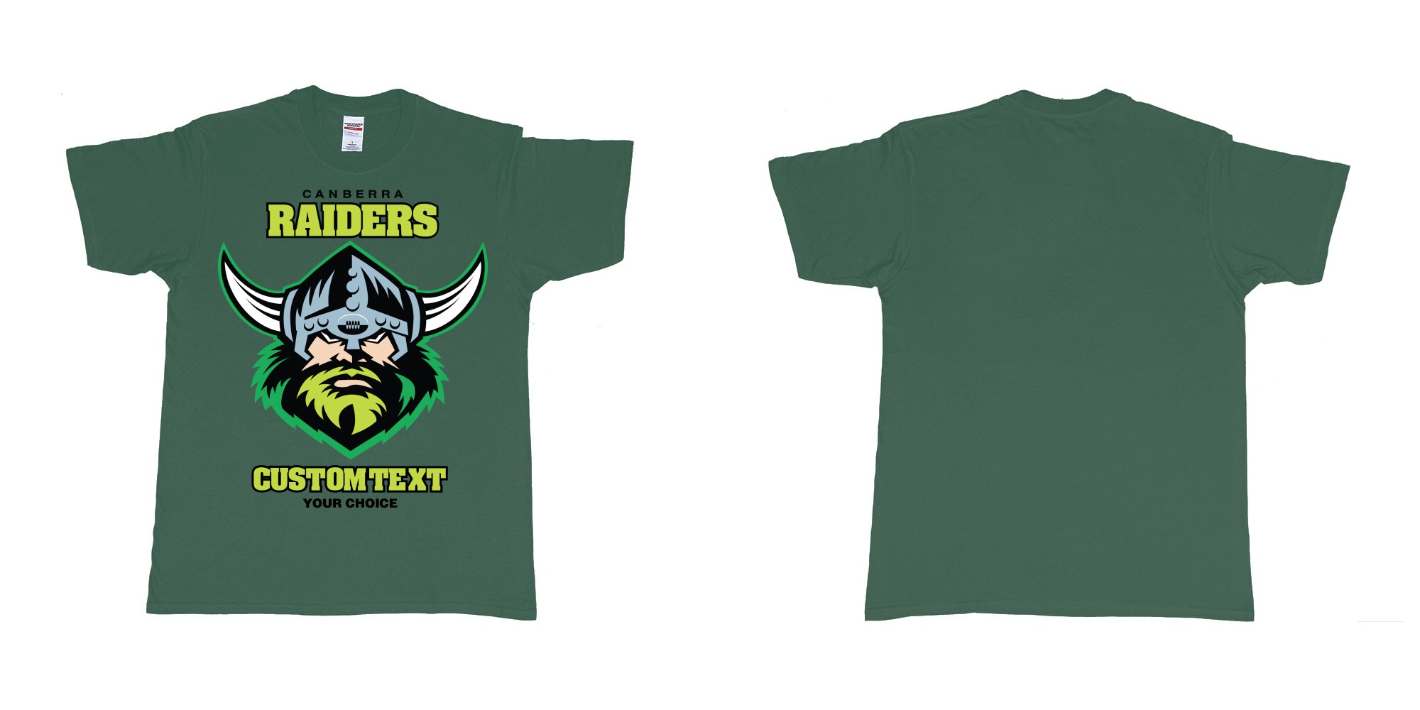 Custom tshirt design canberra raiders nrl logo own printed text near you in fabric color forest-green choice your own text made in Bali by The Pirate Way