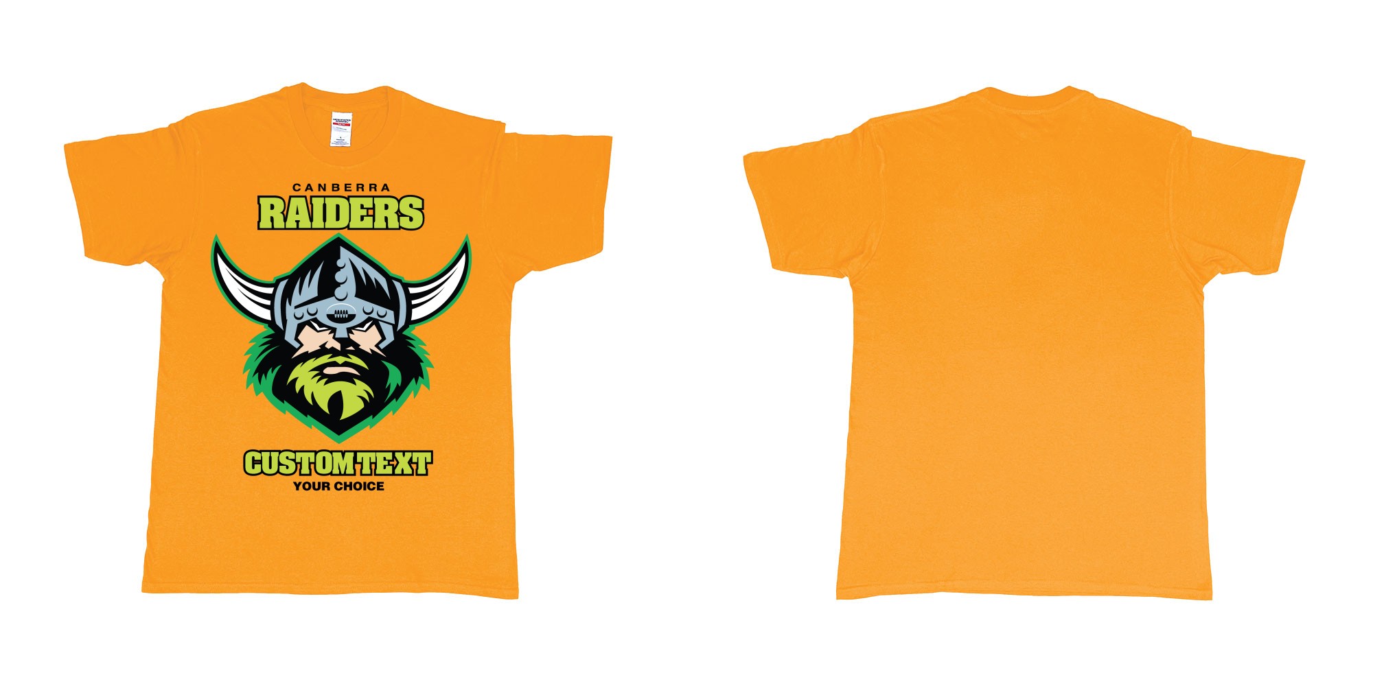 Custom tshirt design canberra raiders nrl logo own printed text near you in fabric color gold choice your own text made in Bali by The Pirate Way