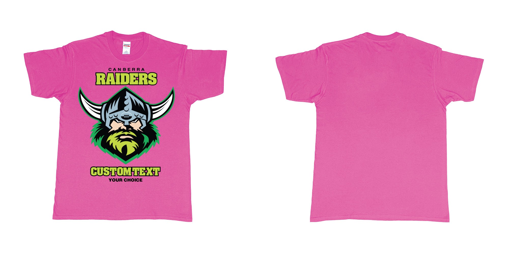 Custom tshirt design canberra raiders nrl logo own printed text near you in fabric color heliconia choice your own text made in Bali by The Pirate Way