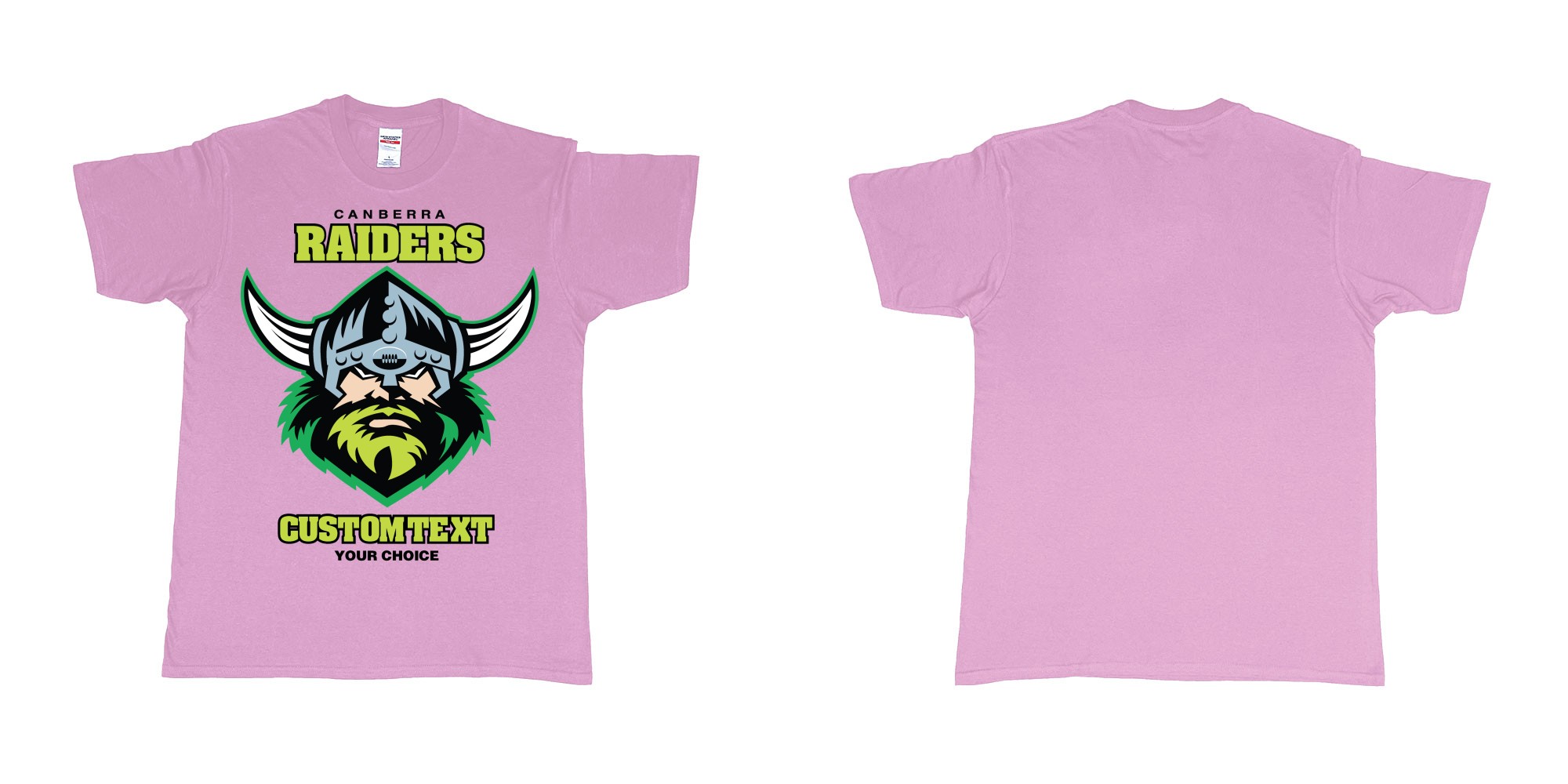 Custom tshirt design canberra raiders nrl logo own printed text near you in fabric color light-pink choice your own text made in Bali by The Pirate Way