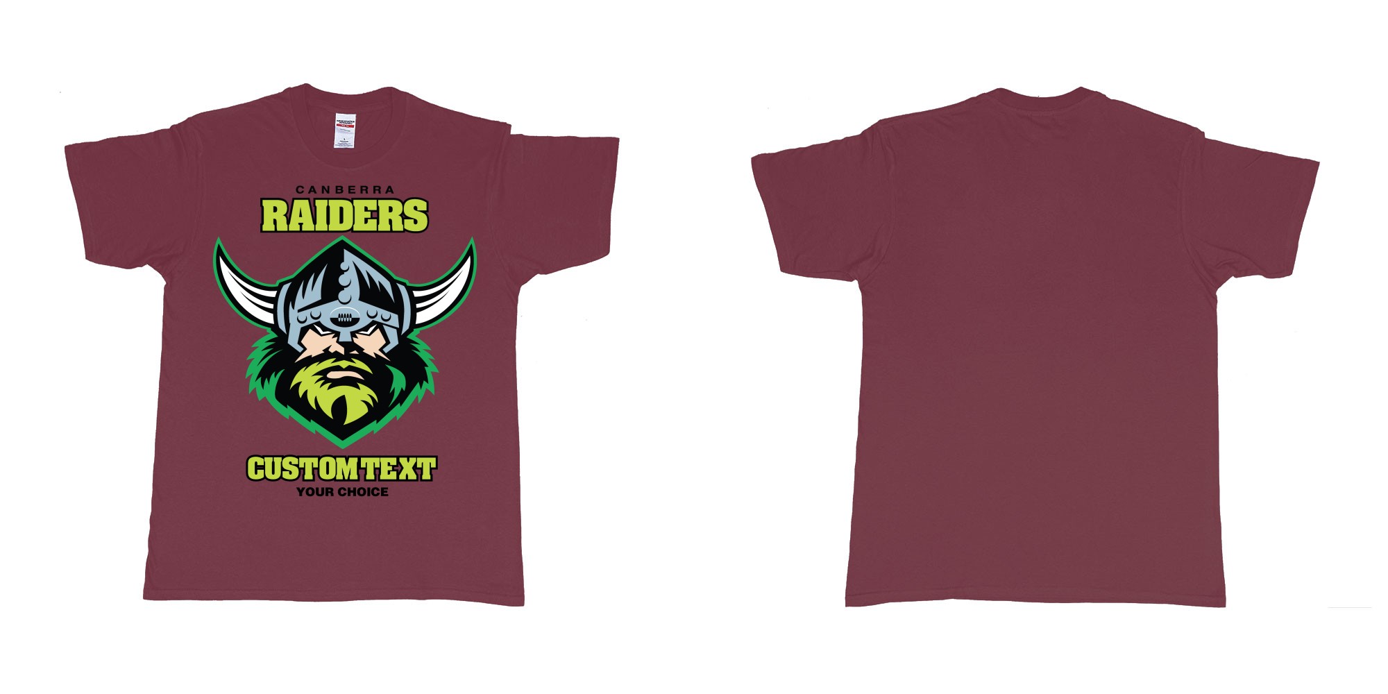 Custom tshirt design canberra raiders nrl logo own printed text near you in fabric color marron choice your own text made in Bali by The Pirate Way