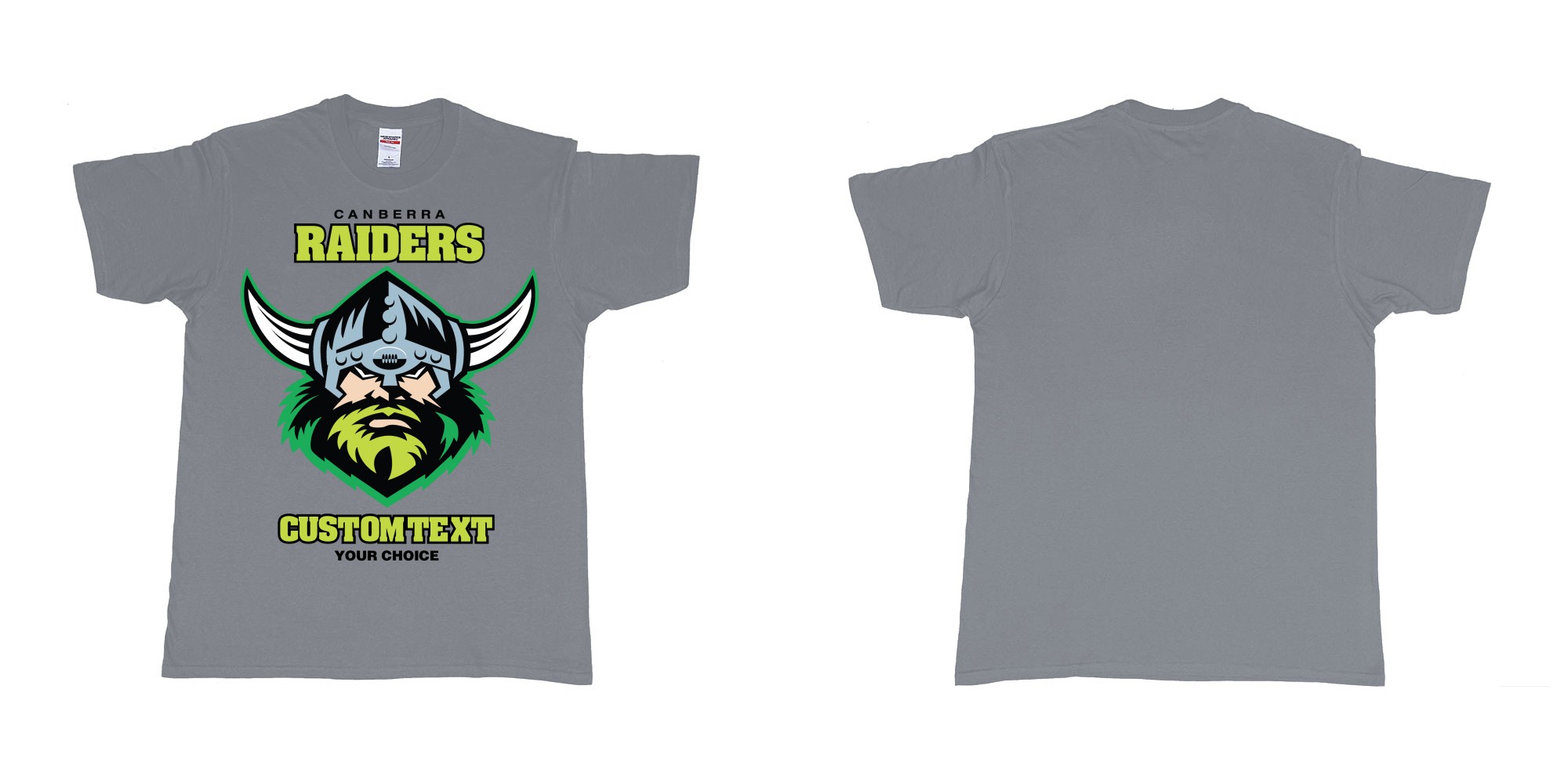 Custom tshirt design canberra raiders nrl logo own printed text near you in fabric color misty choice your own text made in Bali by The Pirate Way