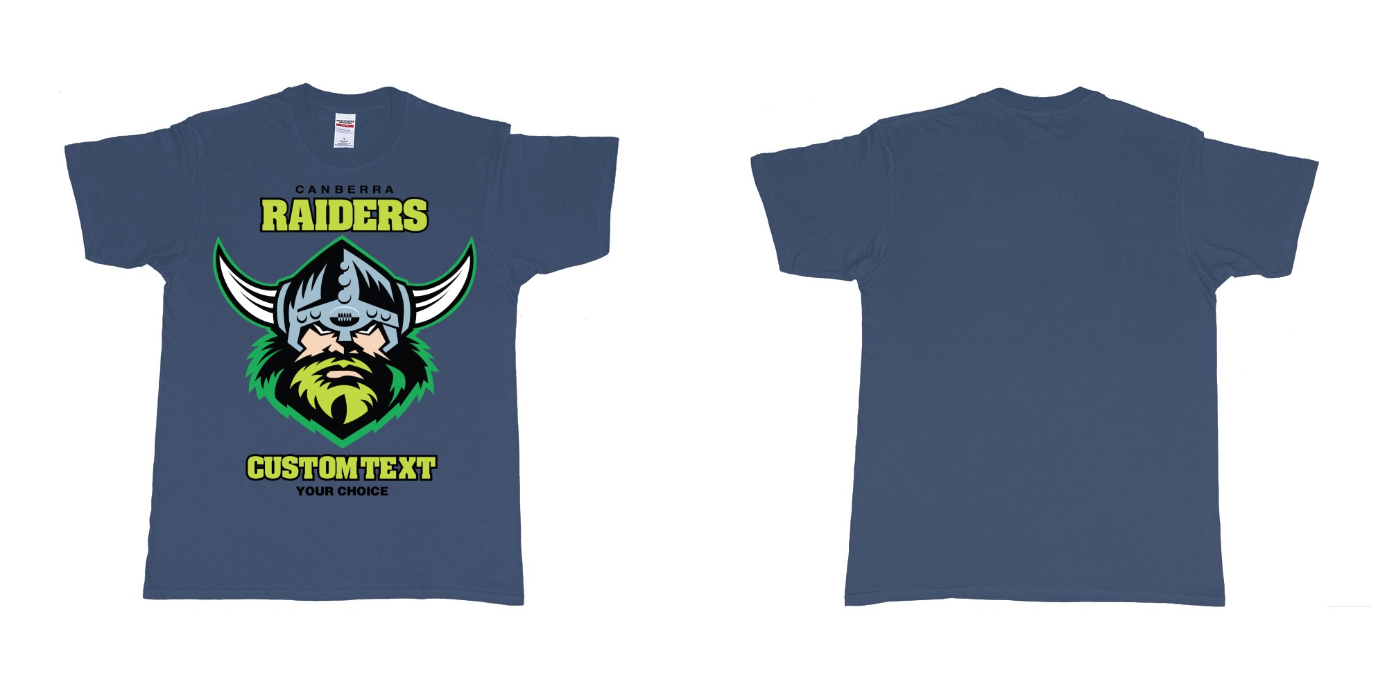 Custom tshirt design canberra raiders nrl logo own printed text near you in fabric color navy choice your own text made in Bali by The Pirate Way