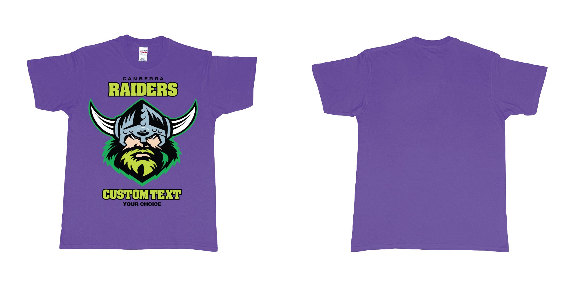 Custom tshirt design canberra raiders nrl logo own printed text near you in fabric color purple choice your own text made in Bali by The Pirate Way