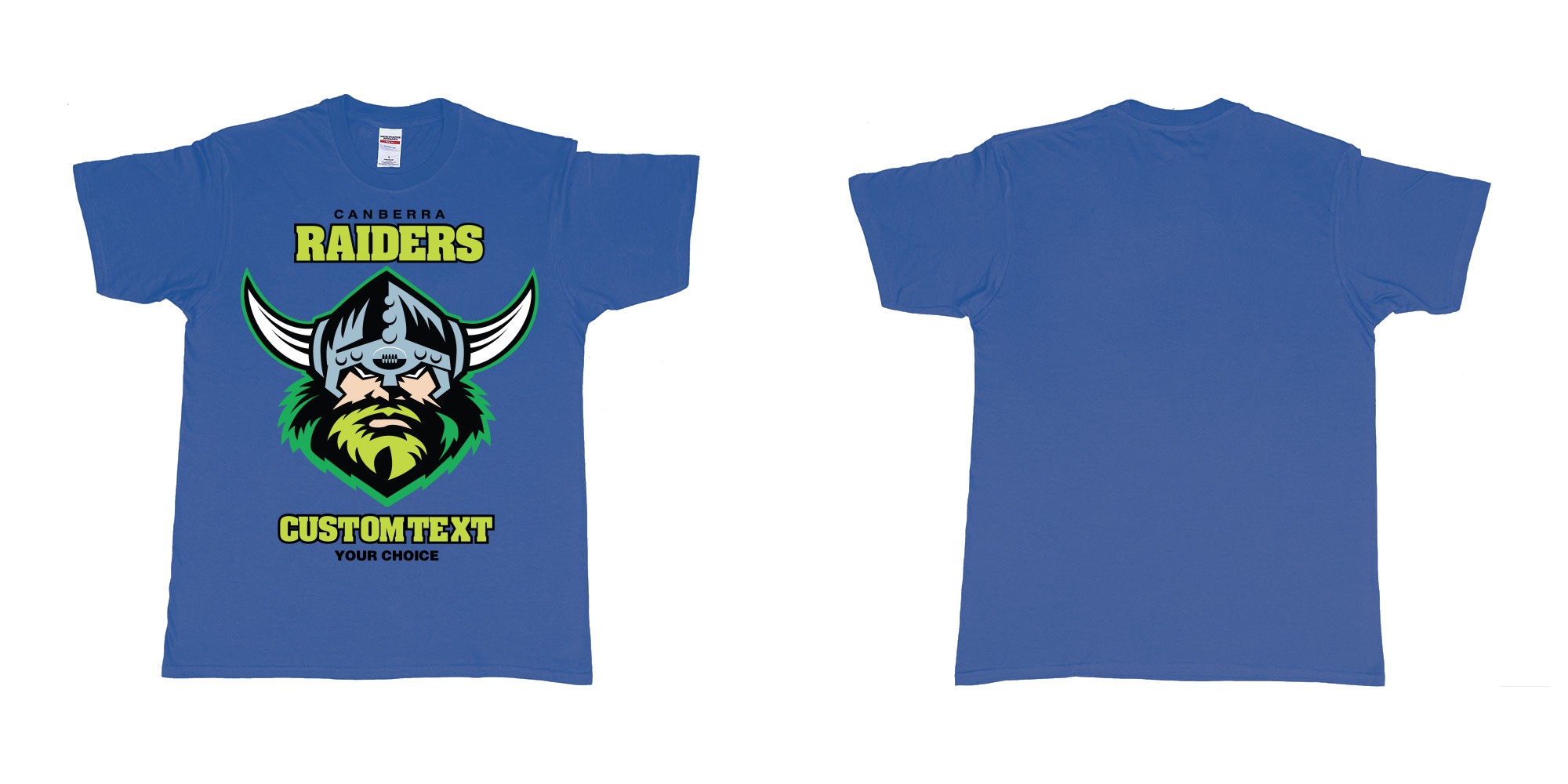 Custom tshirt design canberra raiders nrl logo own printed text near you in fabric color royal-blue choice your own text made in Bali by The Pirate Way