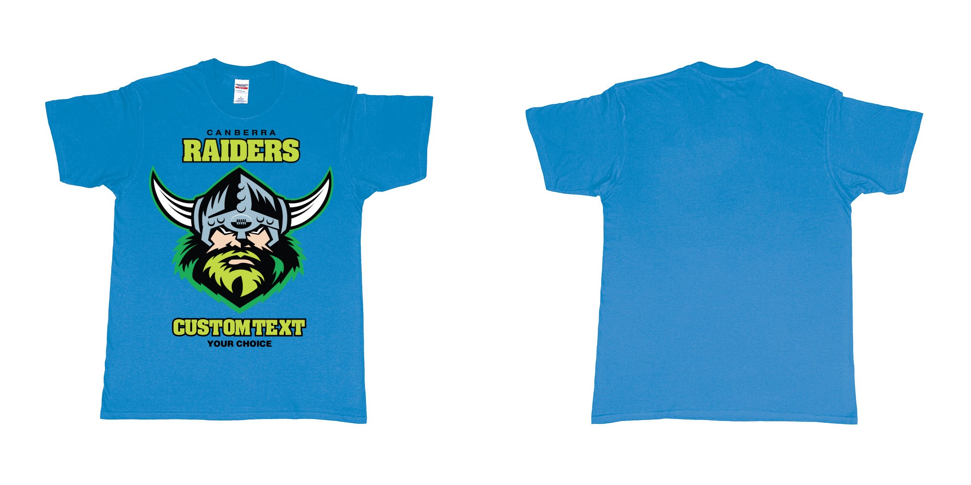 Custom tshirt design canberra raiders nrl logo own printed text near you in fabric color sapphire choice your own text made in Bali by The Pirate Way