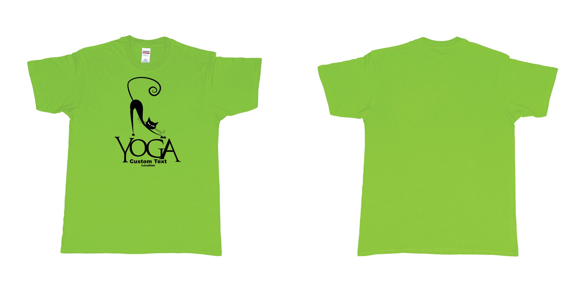 Custom tshirt design cat yoga custom text location print in fabric color lime choice your own text made in Bali by The Pirate Way