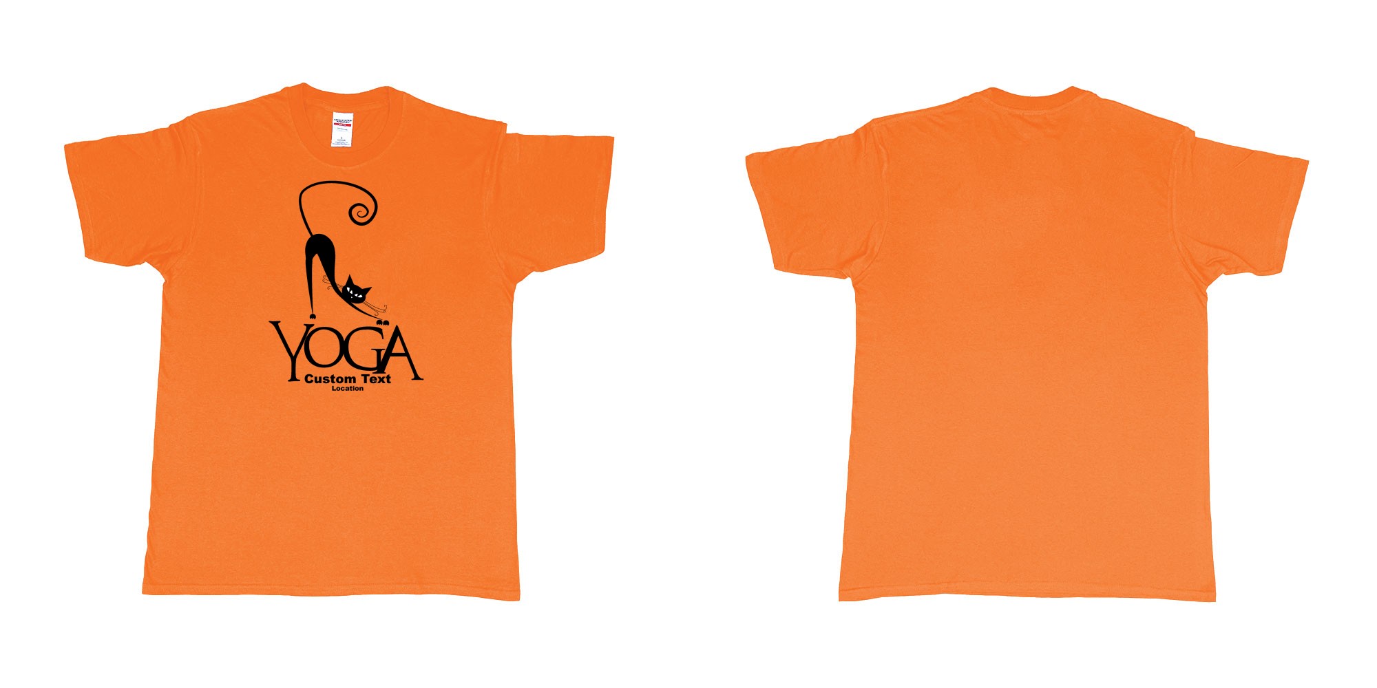 Custom tshirt design cat yoga custom text location print in fabric color orange choice your own text made in Bali by The Pirate Way