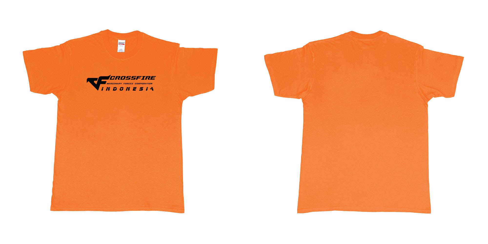 Custom tshirt design cfindo crossfire indonesia tshirt in fabric color orange choice your own text made in Bali by The Pirate Way