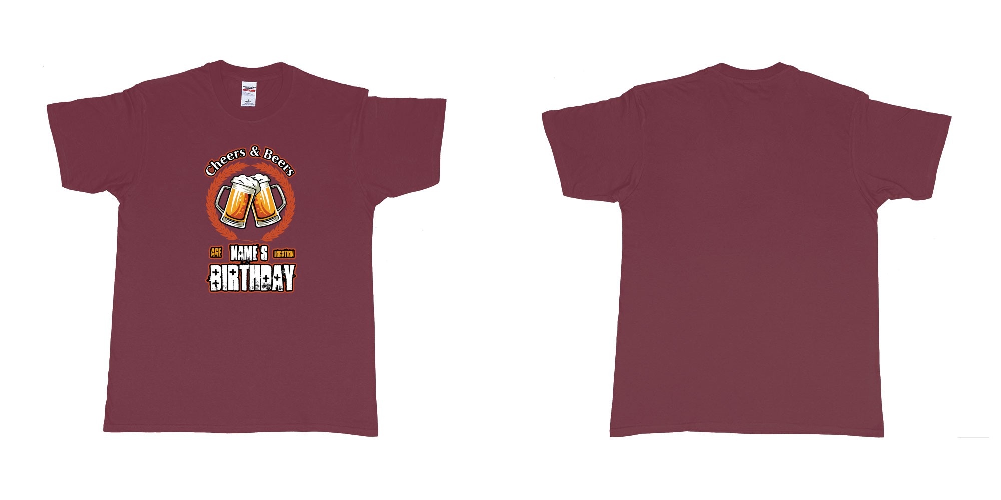 Custom tshirt design cheers and beers birthday in fabric color marron choice your own text made in Bali by The Pirate Way