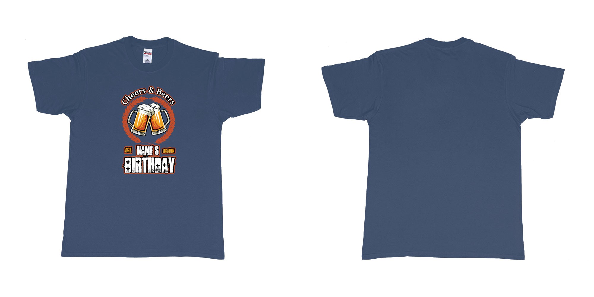 Custom tshirt design cheers and beers birthday in fabric color navy choice your own text made in Bali by The Pirate Way
