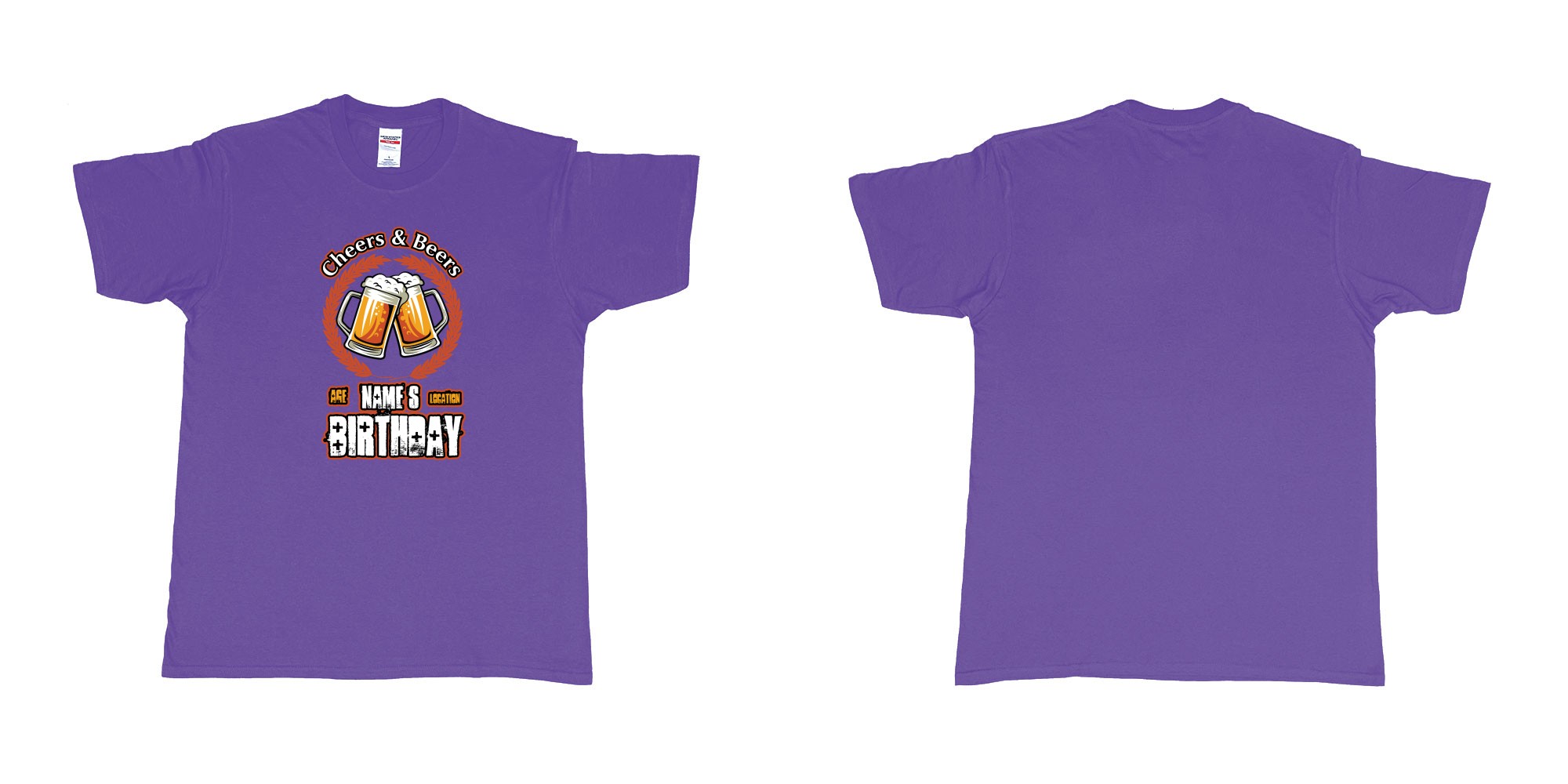 Custom tshirt design cheers and beers birthday in fabric color purple choice your own text made in Bali by The Pirate Way