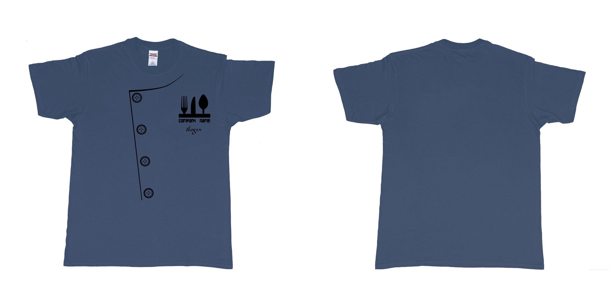Custom tshirt design chef uniform with fork knife and spoon in fabric color navy choice your own text made in Bali by The Pirate Way