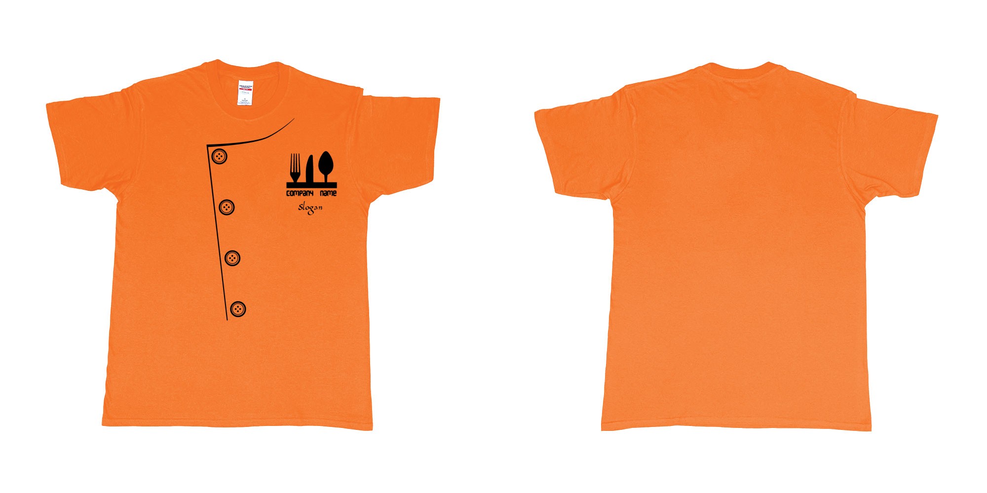 Custom tshirt design chef uniform with fork knife and spoon in fabric color orange choice your own text made in Bali by The Pirate Way