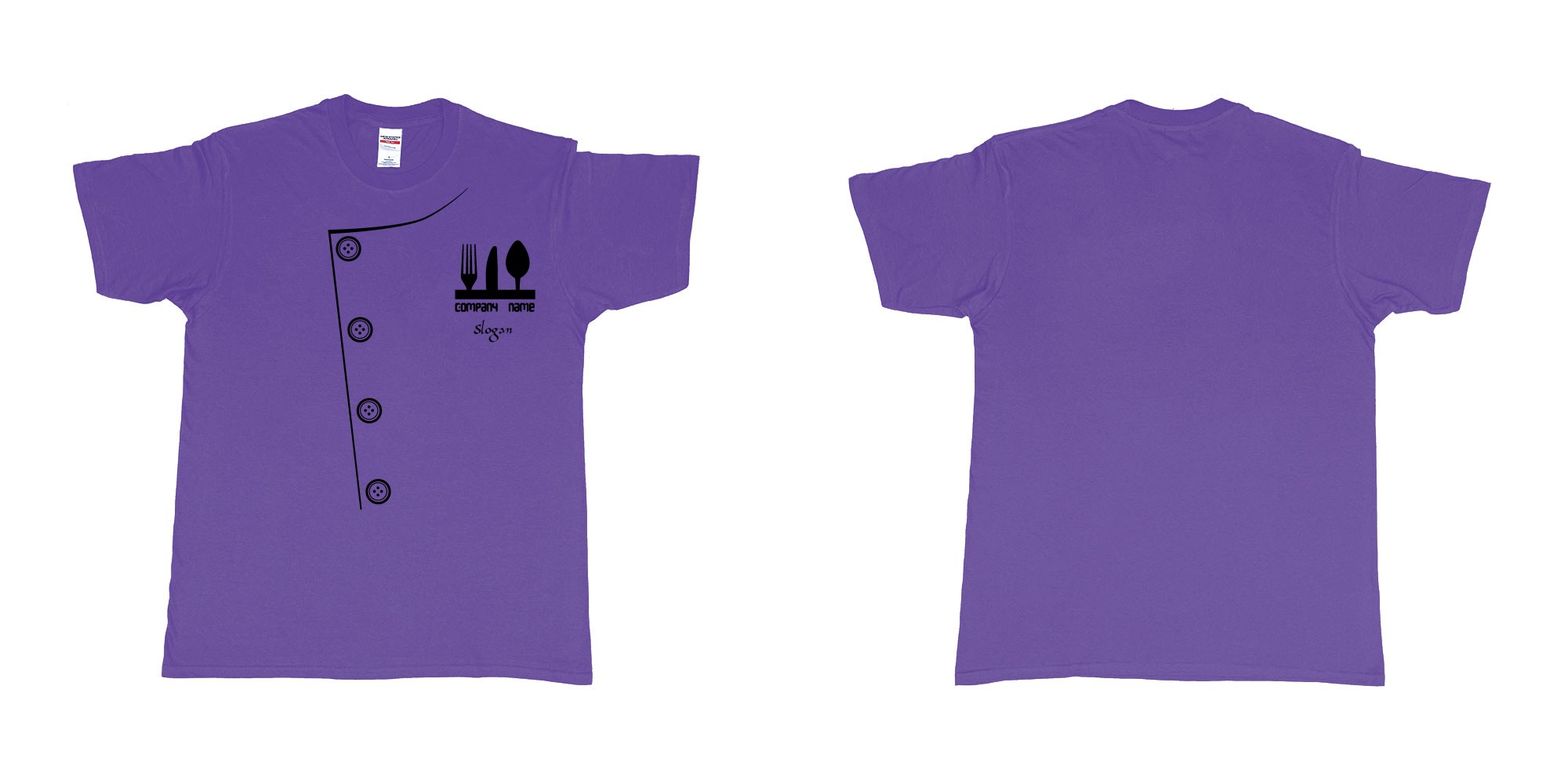 Custom tshirt design chef uniform with fork knife and spoon in fabric color purple choice your own text made in Bali by The Pirate Way